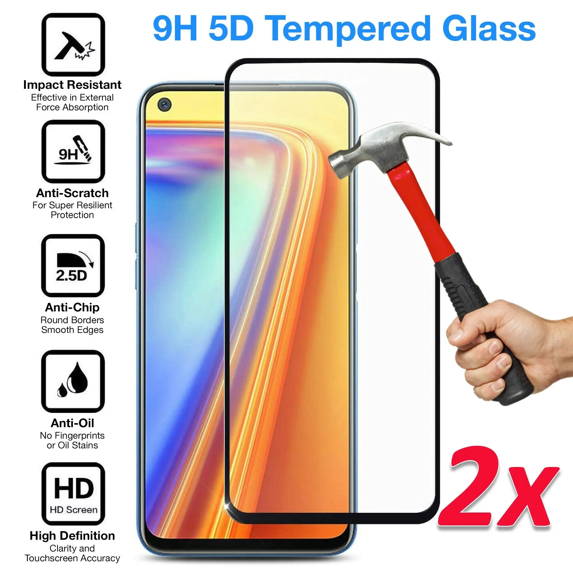 [2 Pack] MEZON Full Coverage Realme 7 5G Tempered Glass Crystal Clear Premium 9H HD Screen Protector (Realme 7 5G, 9H Full)