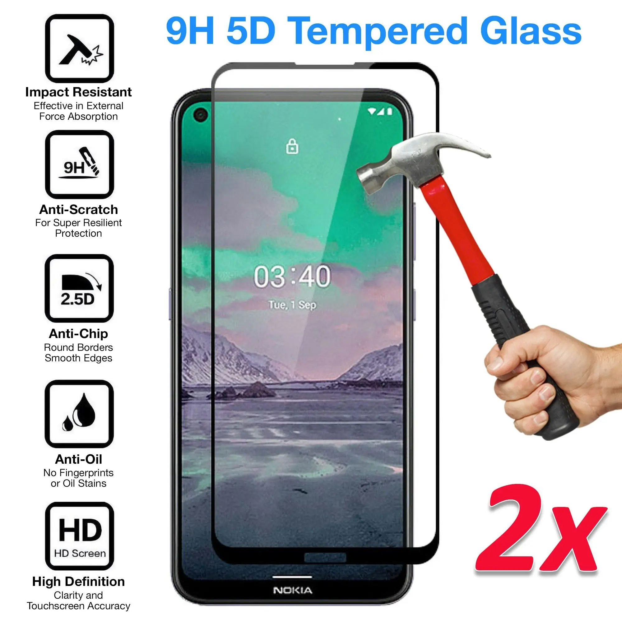 [2 Pack] MEZON Full Coverage Nokia 5.4 Tempered Glass Crystal Clear Premium 9H HD Screen Protector (Nokia 5.4, 9H Full)