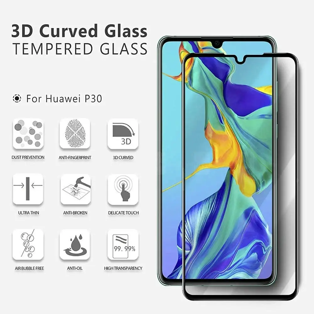 [2 Pack] MEZON Full Coverage HUAWEI P30 Tempered Glass Crystal Clear Premium 9H HD Screen Protector