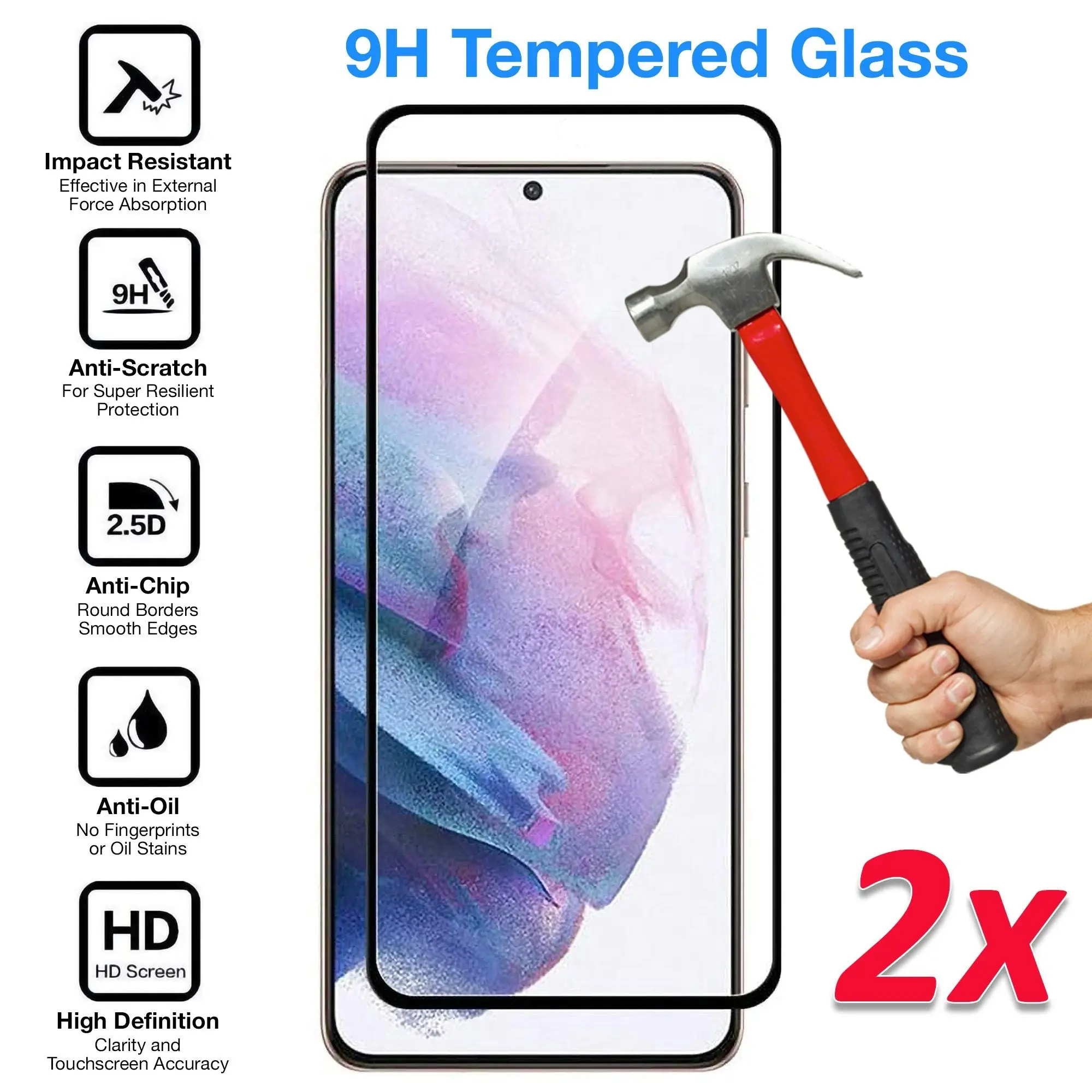 [2 Pack] MEZON Full Coverage Samsung Galaxy S21+ 5G Tempered Glass Crystal Clear Premium 9H HD Screen Protector (S21+, 9H Full)