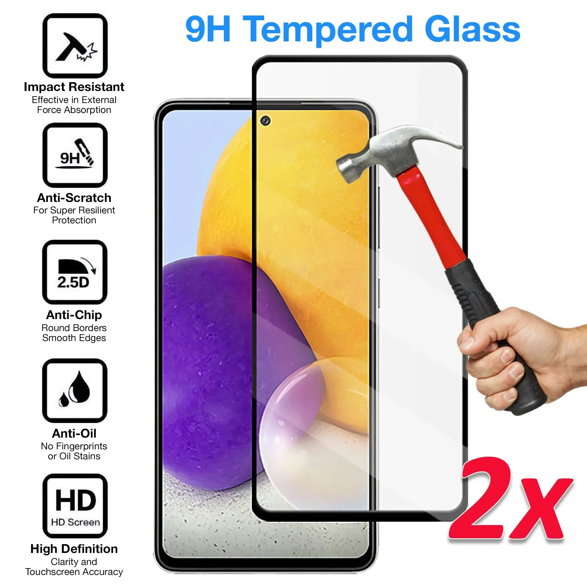 [2 Pack] MEZON Full Coverage Samsung Galaxy A72 Tempered Glass Crystal Clear Premium 9H HD Screen Protector (A72, 9H Full)