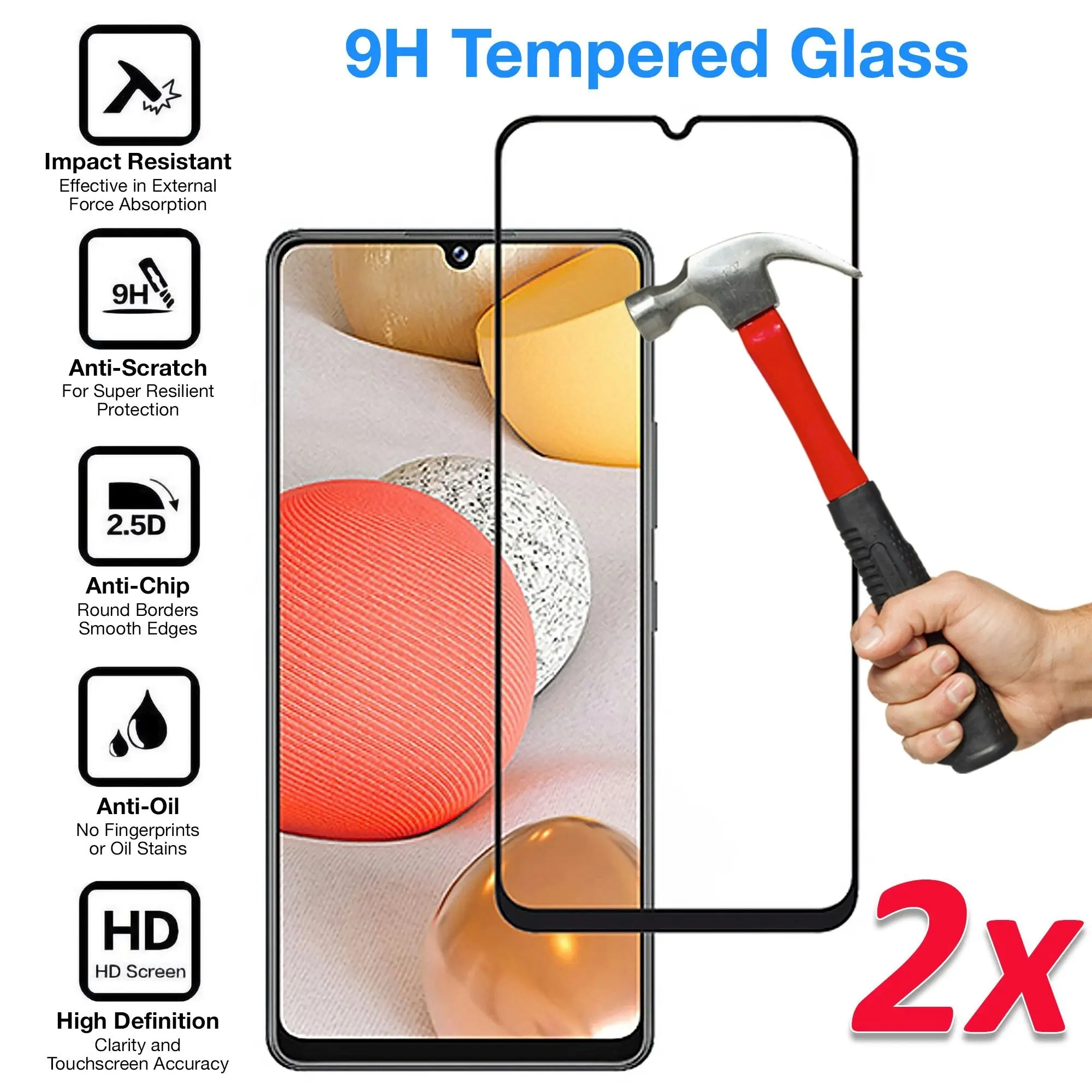 [2 Pack] MEZON Full Coverage Samsung Galaxy A42 5G Tempered Glass Crystal Clear Premium 9H HD Screen Protector (A42 5G, 9H Full)