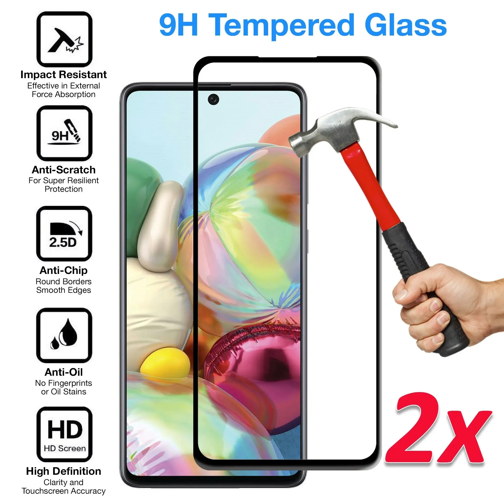 [2 Pack] MEZON Full Coverage Samsung Galaxy A71 Tempered Glass Crystal Clear Premium 9H HD Screen Protector (A71, 9H Full)