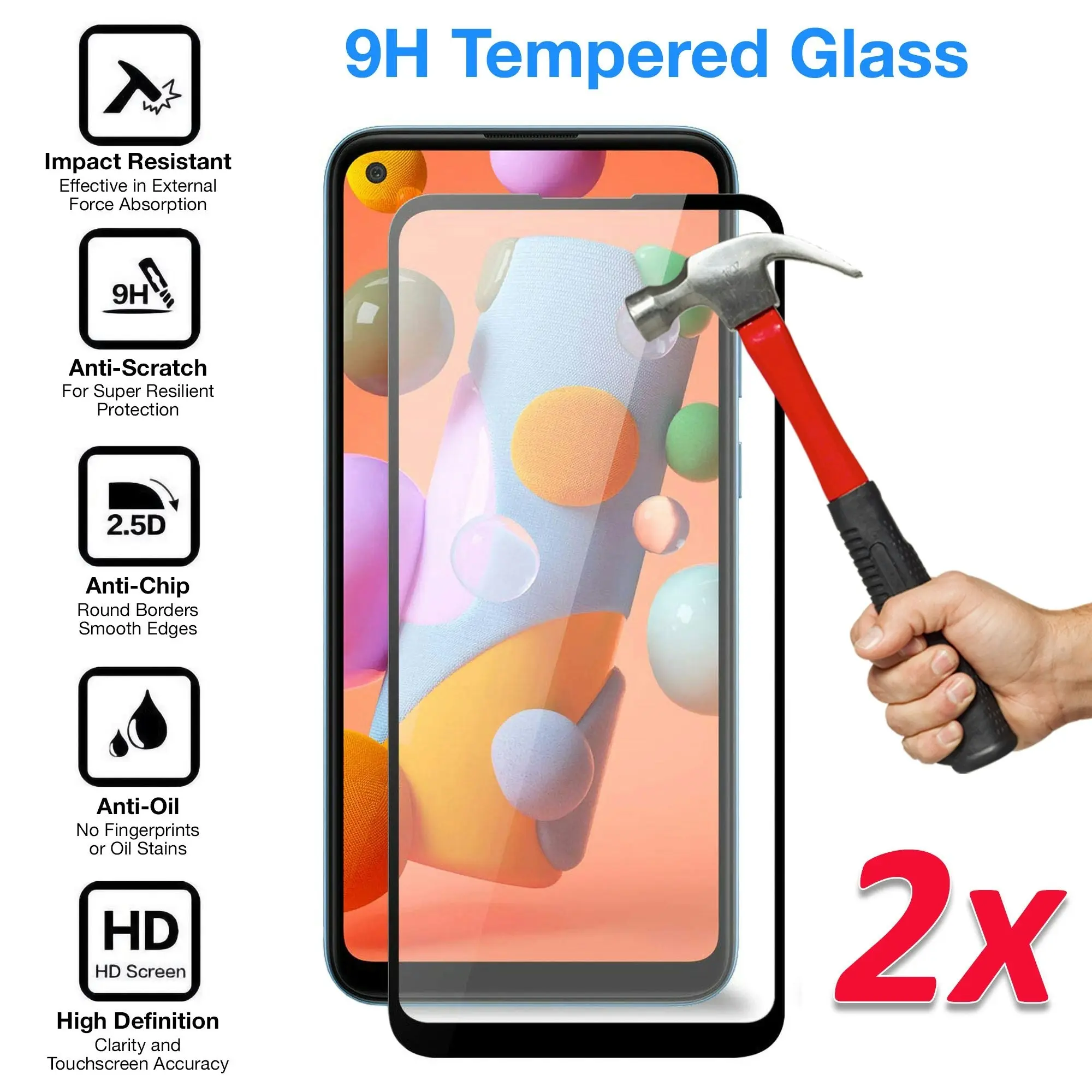 [2 Pack] MEZON Full Coverage Samsung Galaxy A11 Tempered Glass Crystal Clear Premium 9H HD Screen Protector (A11, 9H Full)