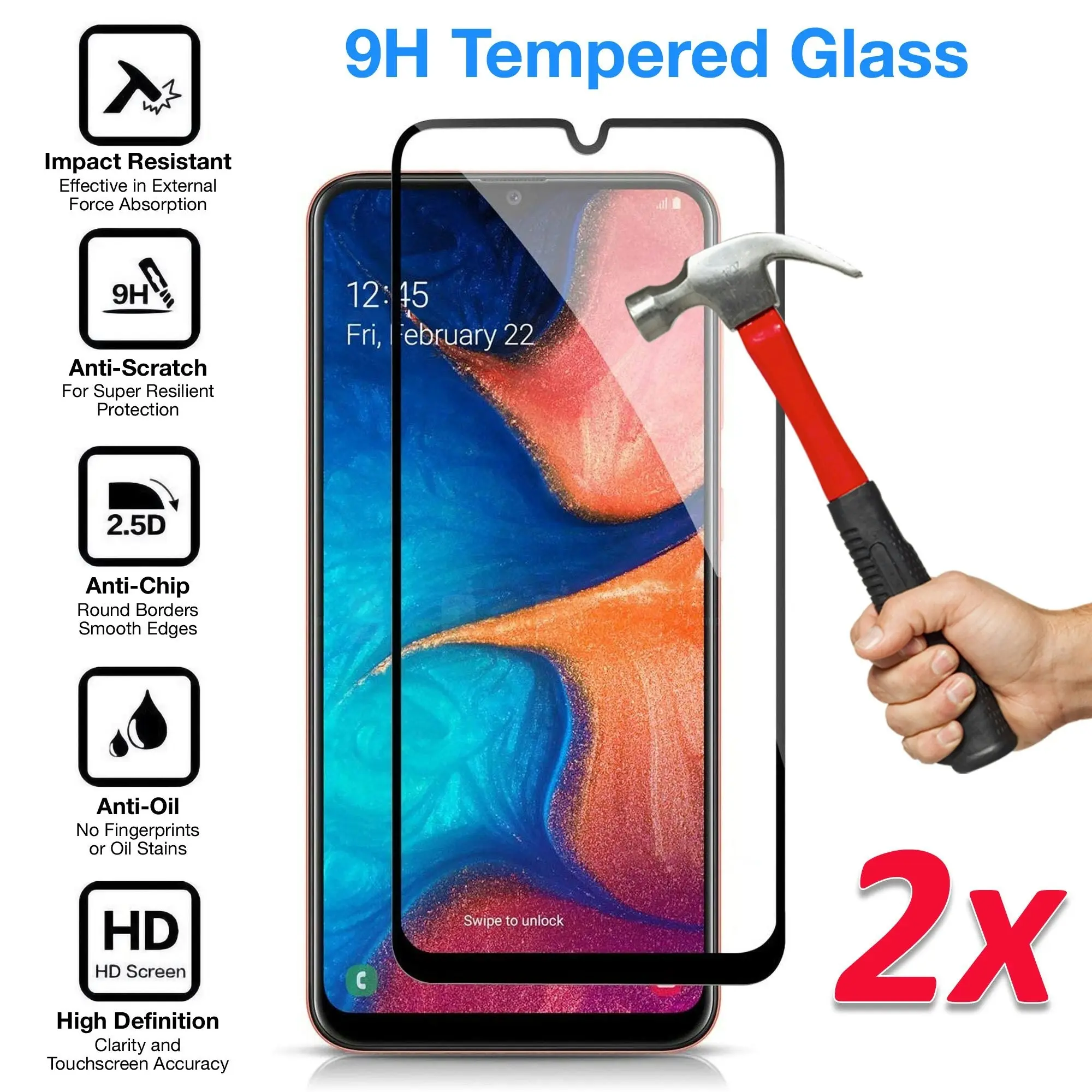 [2 Pack] MEZON Full Coverage Samsung Galaxy A90 5G Tempered Glass Crystal Clear Premium 9H HD Screen Protector (A90 5G, 9H Full)