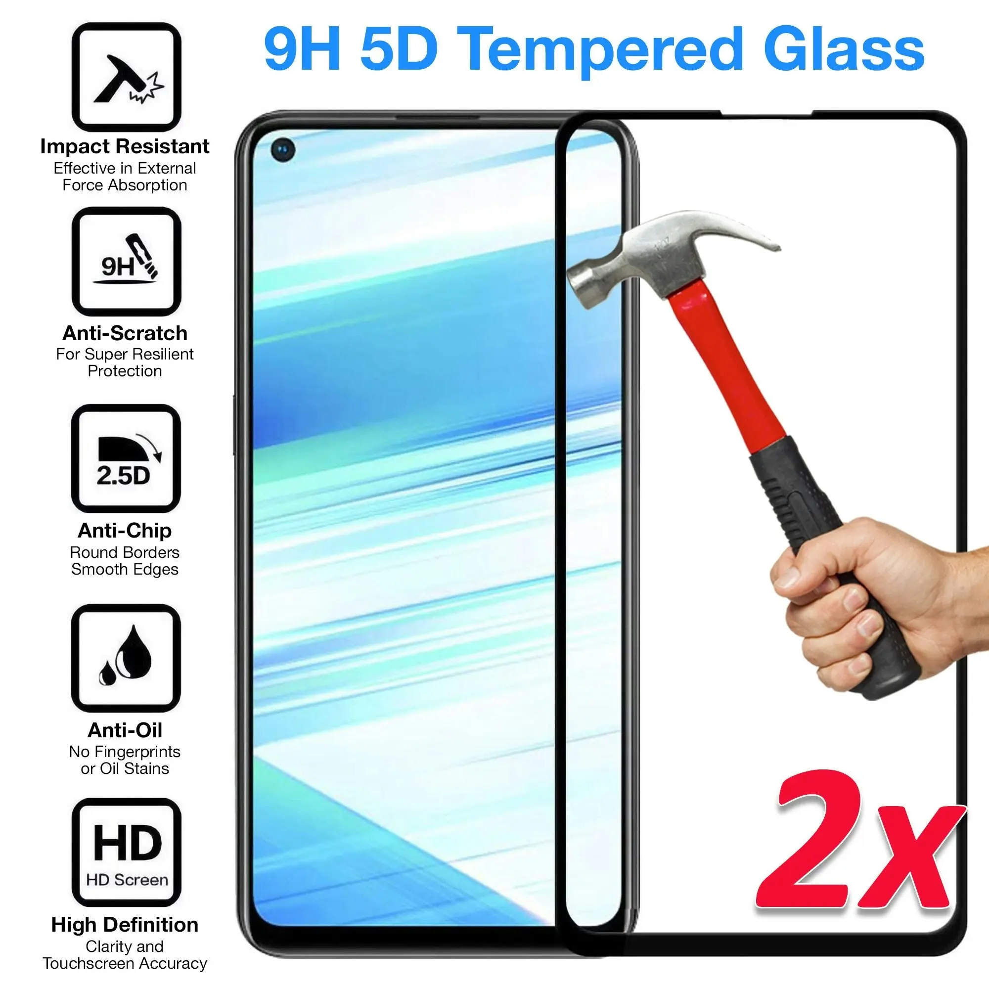 [2 Pack] MEZON Full Coverage OPPO A72 Tempered Glass Crystal Clear Premium 9H HD Screen Protector (OPPO A72, 9H Full)