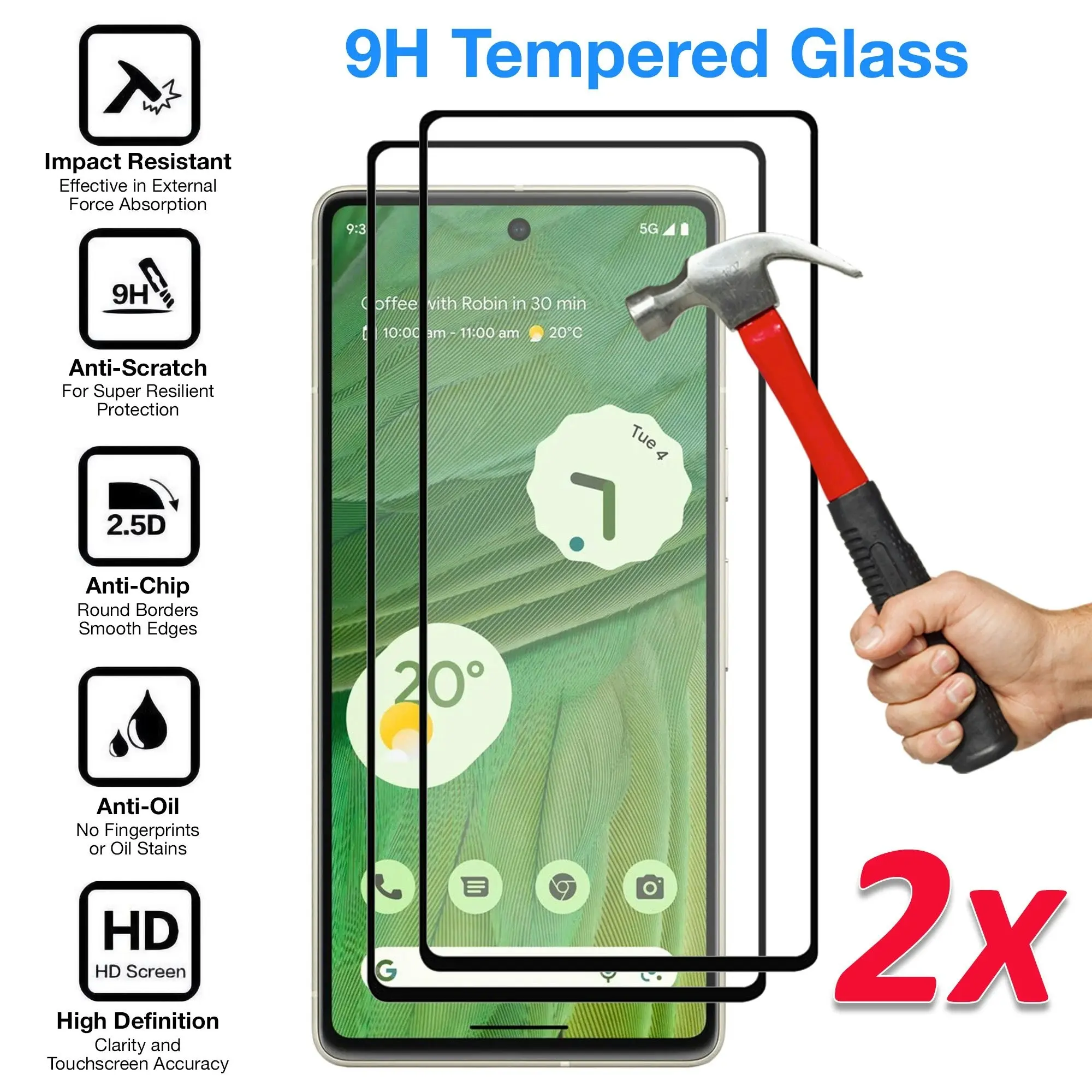 [2 Pack] MEZON Google Pixel 7 (6.3") Tempered Glass Full Coverage Crystal Clear Premium 3D Edge 9H HD Screen Protector