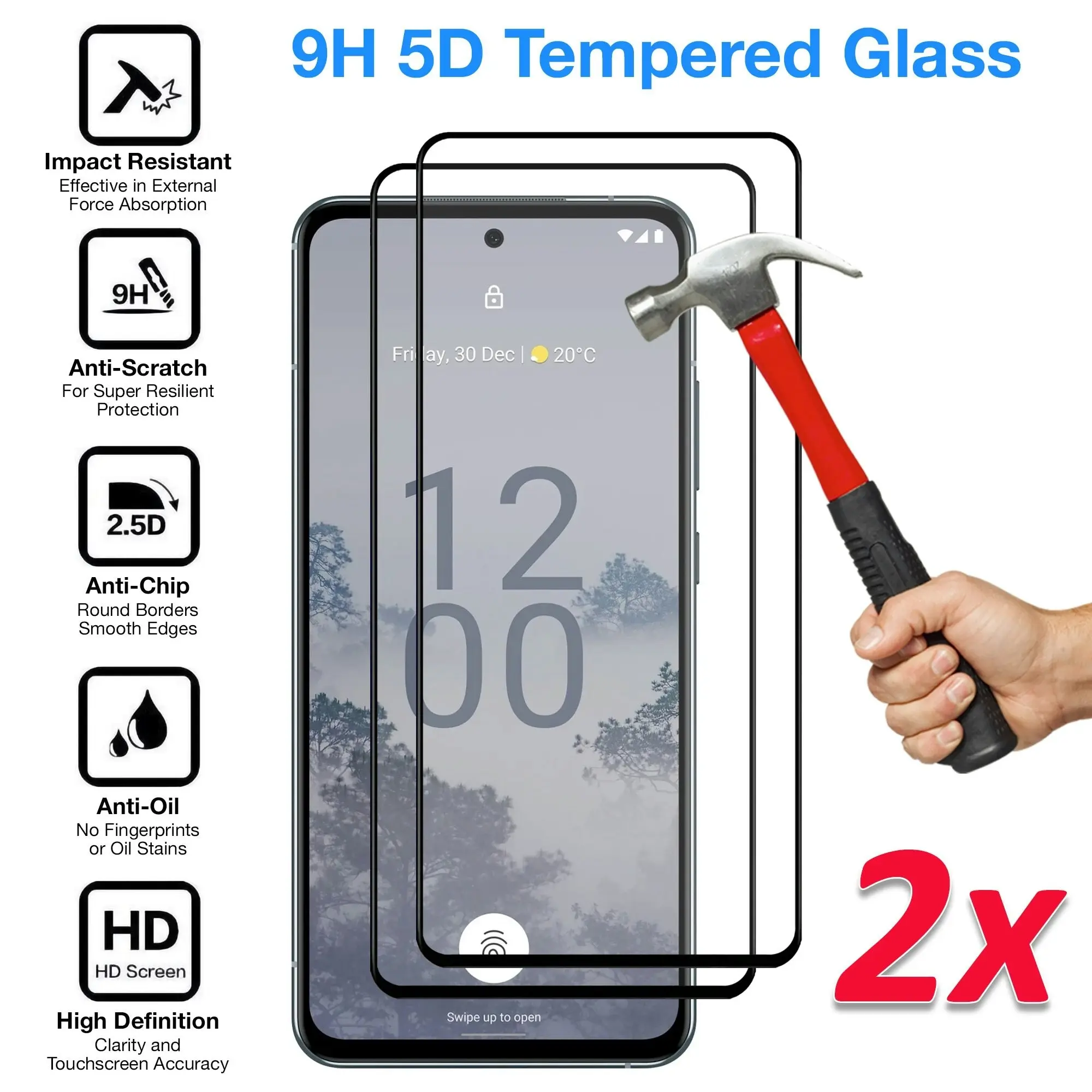 [2 Pack] MEZON Full Coverage Nokia X30 5G Tempered Glass Crystal Clear Premium 9H HD Screen Protector (Nokia X30 5G, 9H Full)