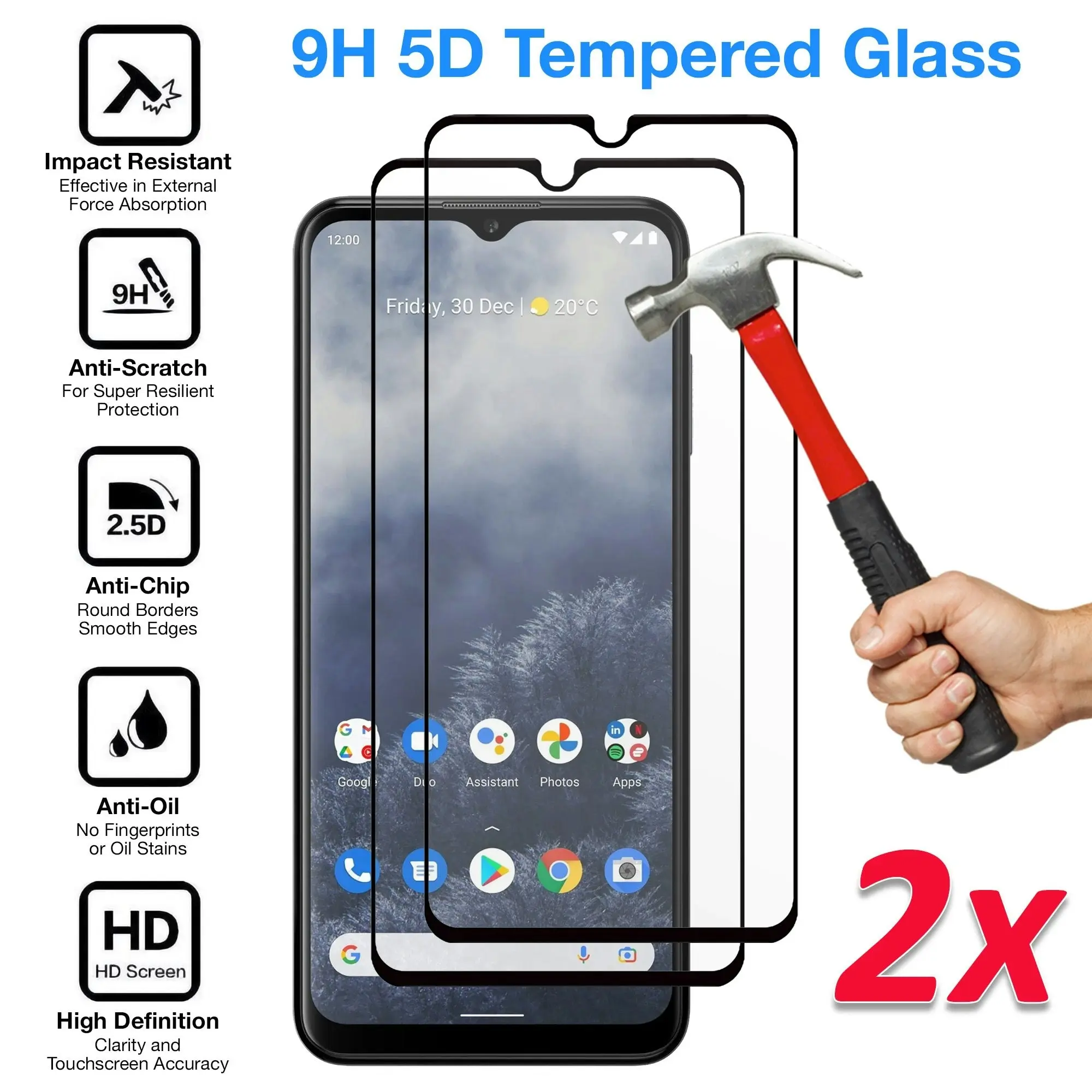 [2 Pack] MEZON Full Coverage Nokia G60 5G Tempered Glass Crystal Clear Premium 9H HD Screen Protector (Nokia G60 5G, 9H Full)