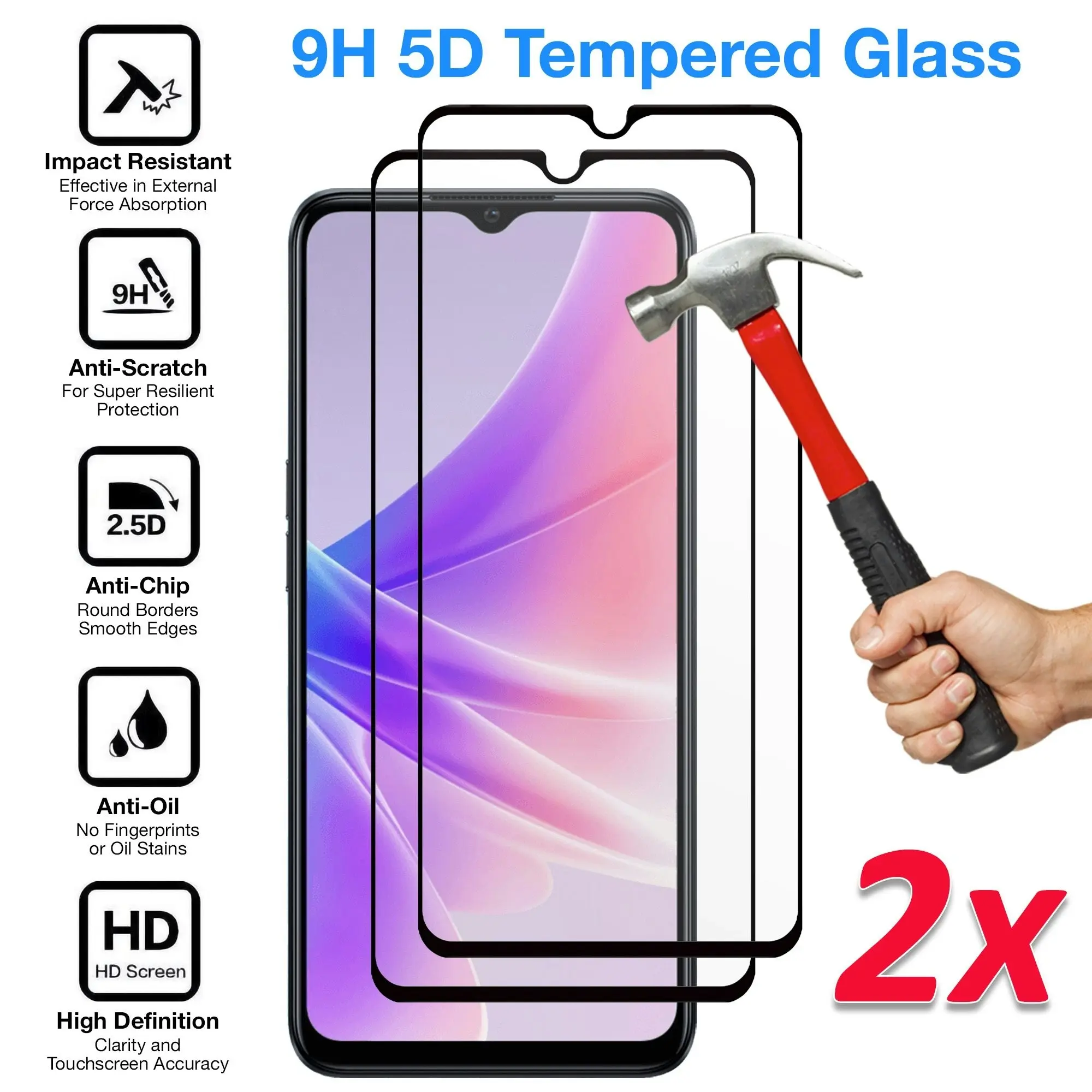 [2 Pack] MEZON Full Coverage Tempered Glass for OPPO A57 4G Crystal Clear Premium 9H HD Screen Protector (OPPO A57 4G, 9H Full)