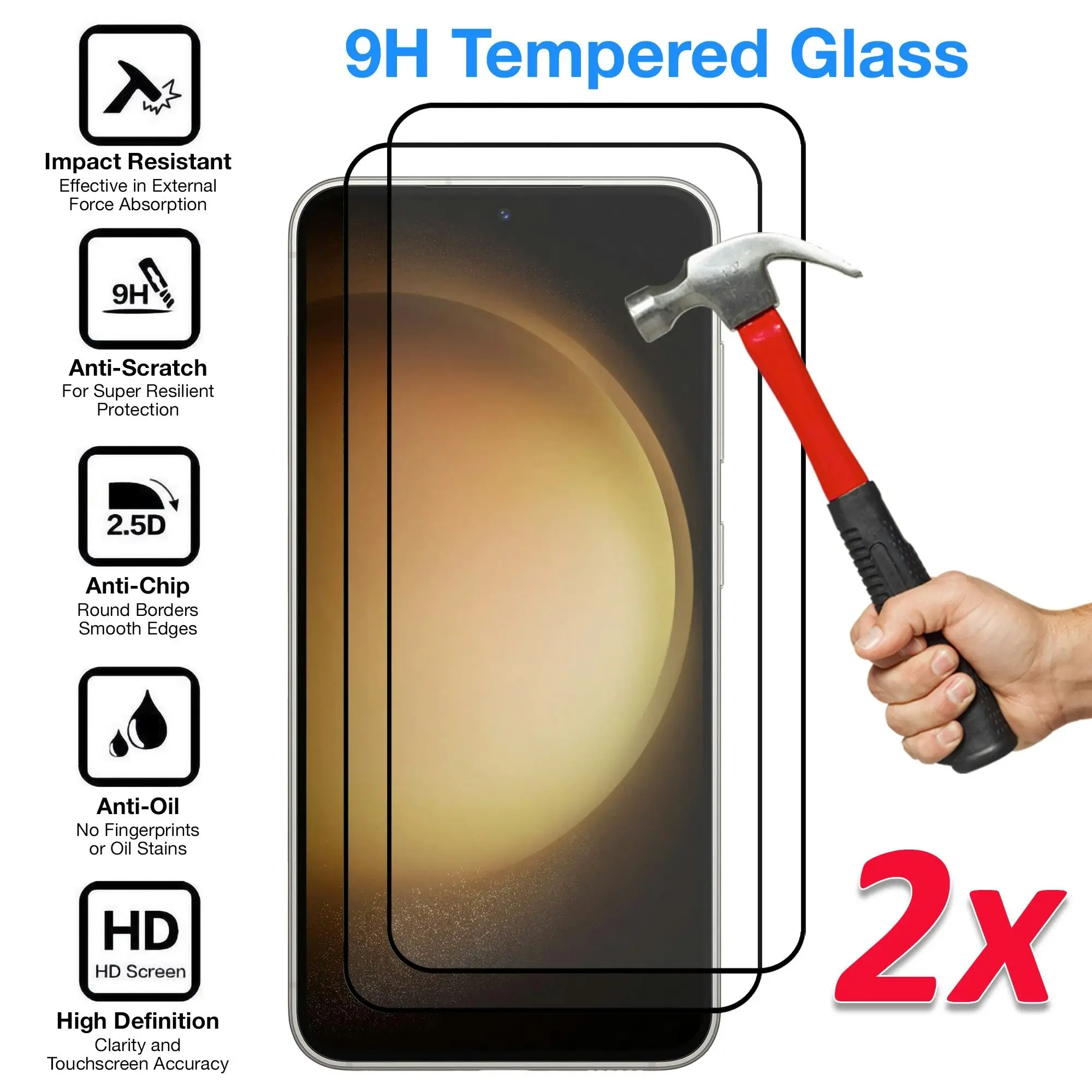 [2 Pack] MEZON Full Coverage Samsung Galaxy S23 (6.1") Crystal Clear Premium 9H HD Tempered Glass