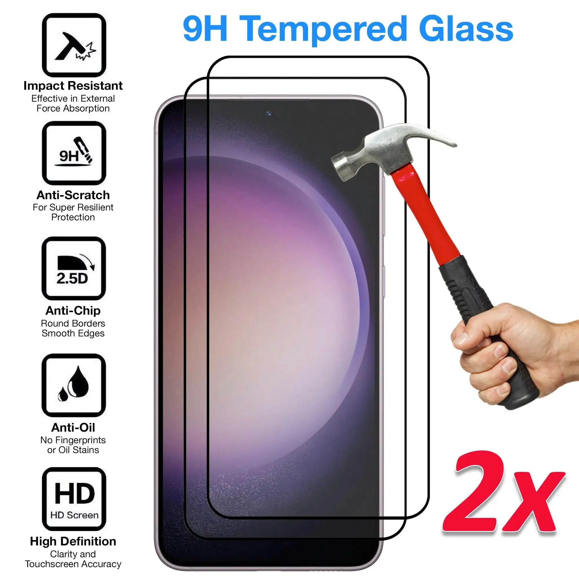 [2 Pack] MEZON Full Coverage Samsung Galaxy S23+ (6.6") Crystal Clear Premium 9H HD Tempered Glass