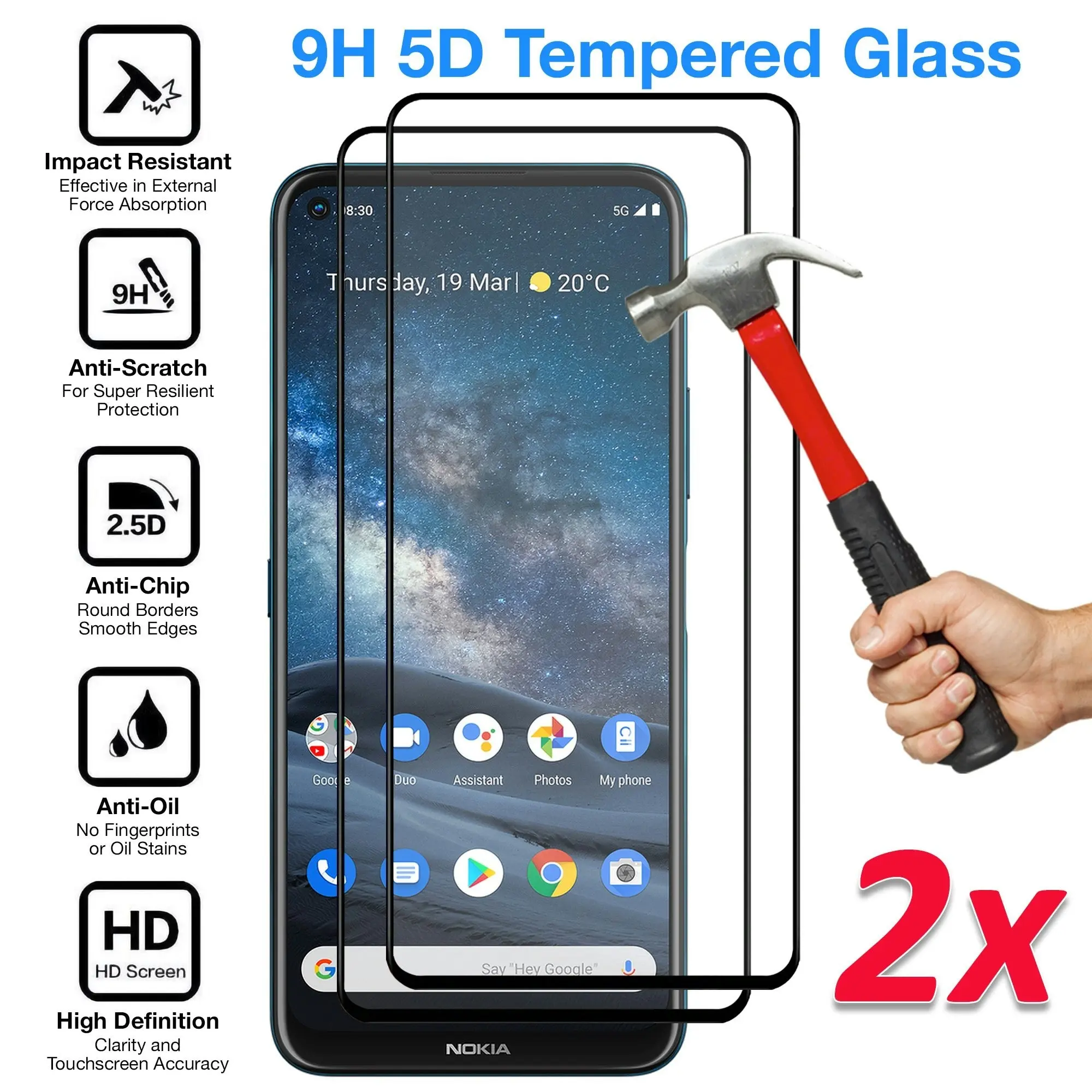 [2 Pack] MEZON Full Coverage Nokia 8.3 Tempered Glass Crystal Clear Premium 9H HD Screen Protector (Nokia 8.3, 9H Full)