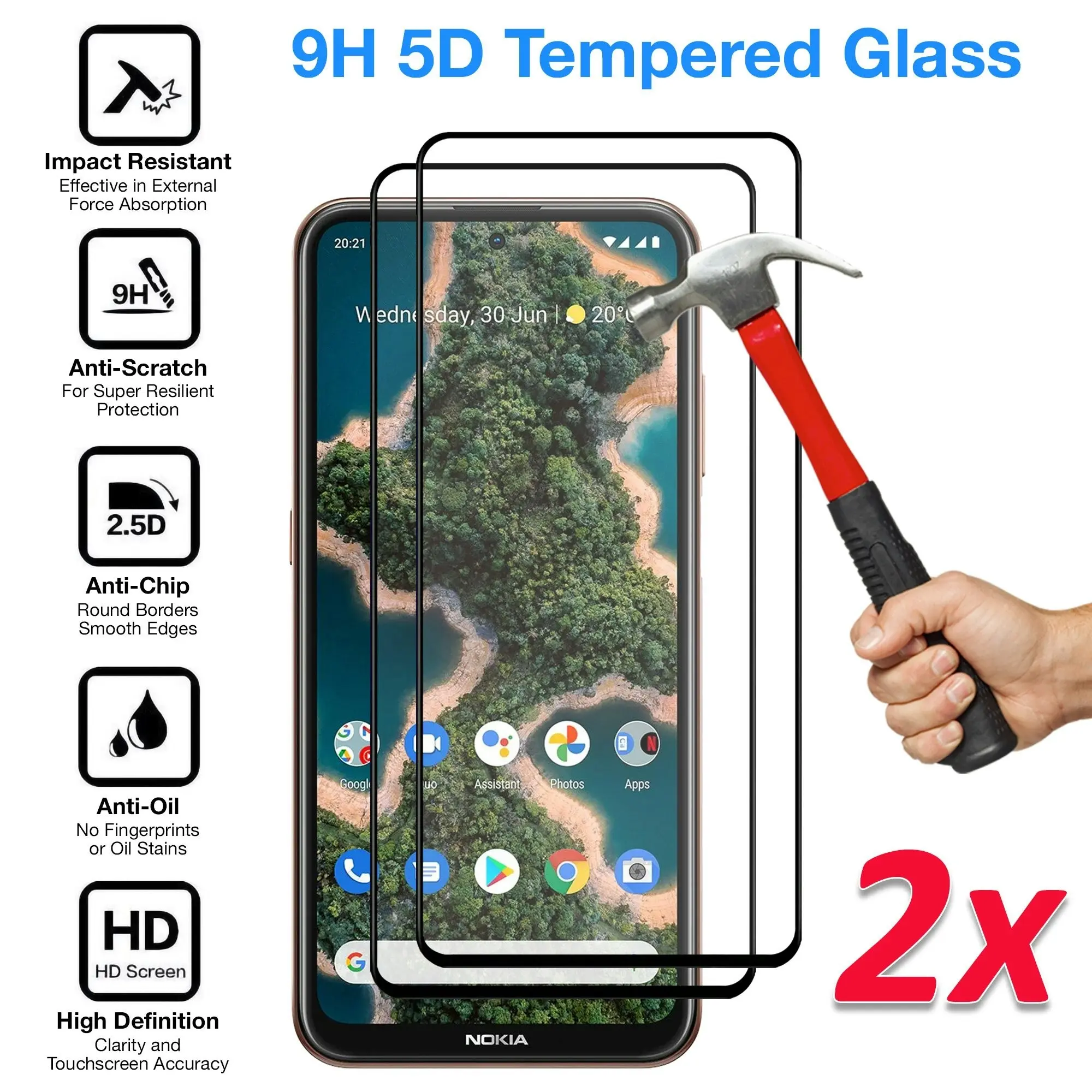 [2 Pack] MEZON Full Coverage Nokia X20 Tempered Glass Crystal Clear Premium 9H HD Screen Protector (Nokia X20, 9H Full)