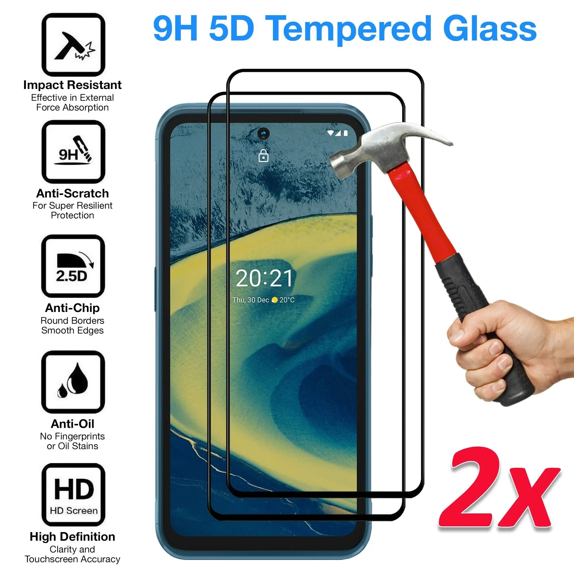 [2 Pack] MEZON Full Coverage Nokia XR20 Tempered Glass Crystal Clear Premium 9H HD Screen Protector (Nokia XR20, 9H Full)