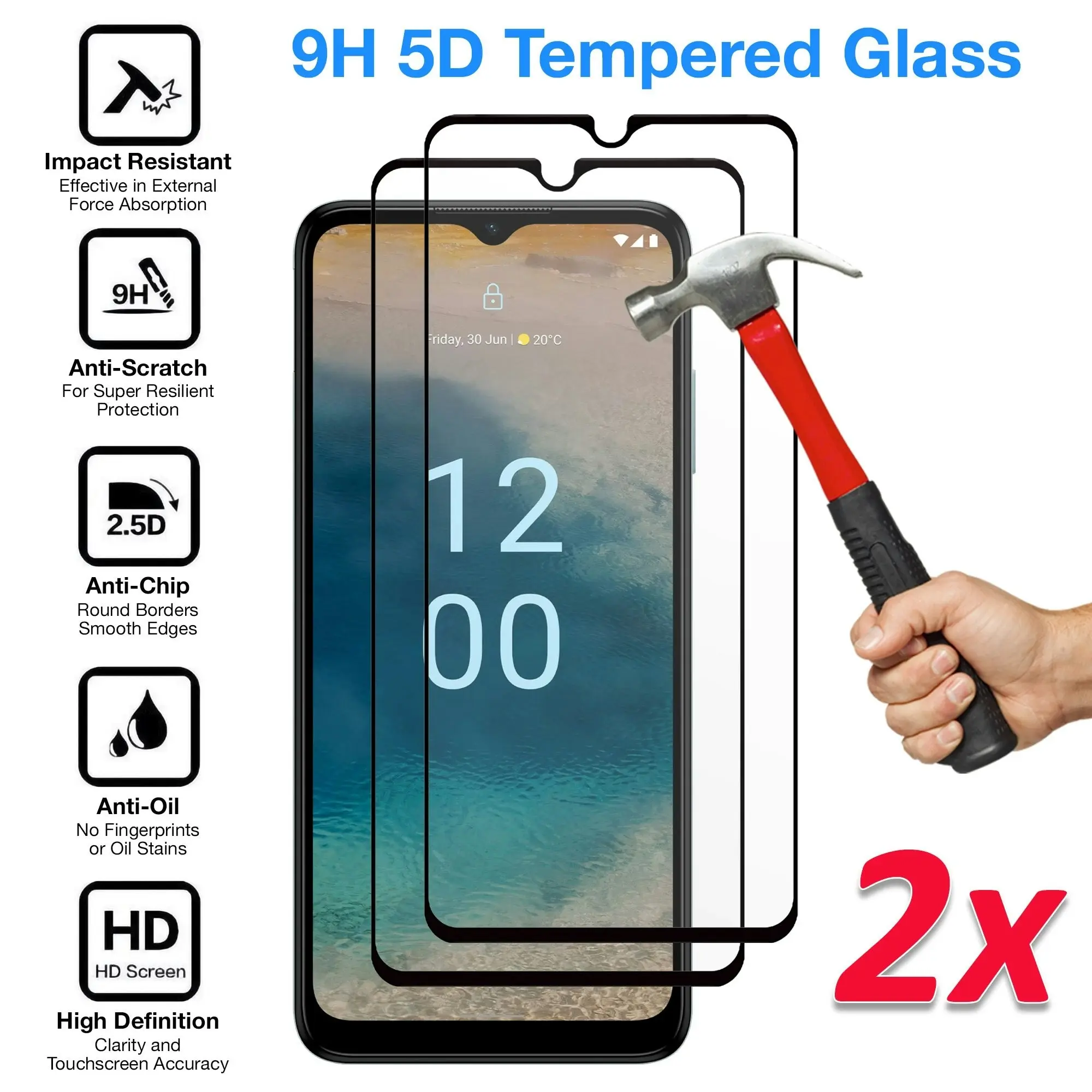 [2 Pack] MEZON Full Coverage Nokia G22 Tempered Glass Crystal Clear Premium 9H HD Screen Protector (Nokia G22, 9H Full)