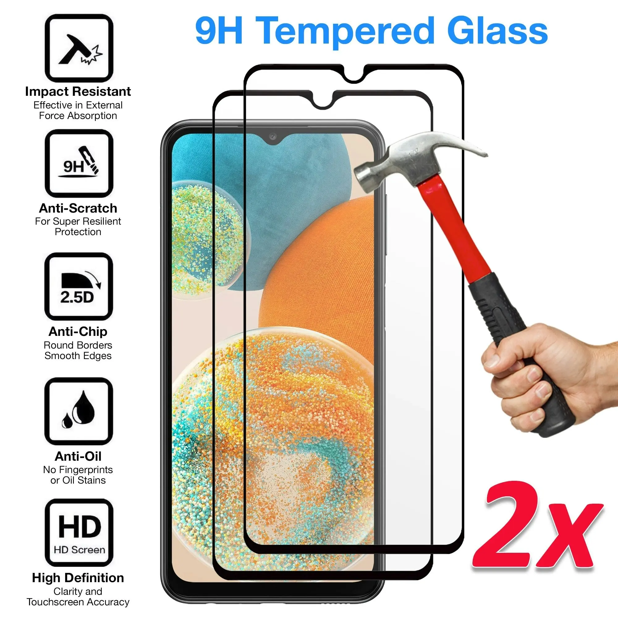 [2 Pack] MEZON Full Coverage Samsung Galaxy A23 5G Tempered Glass Crystal Clear Premium 9H HD Screen Protector