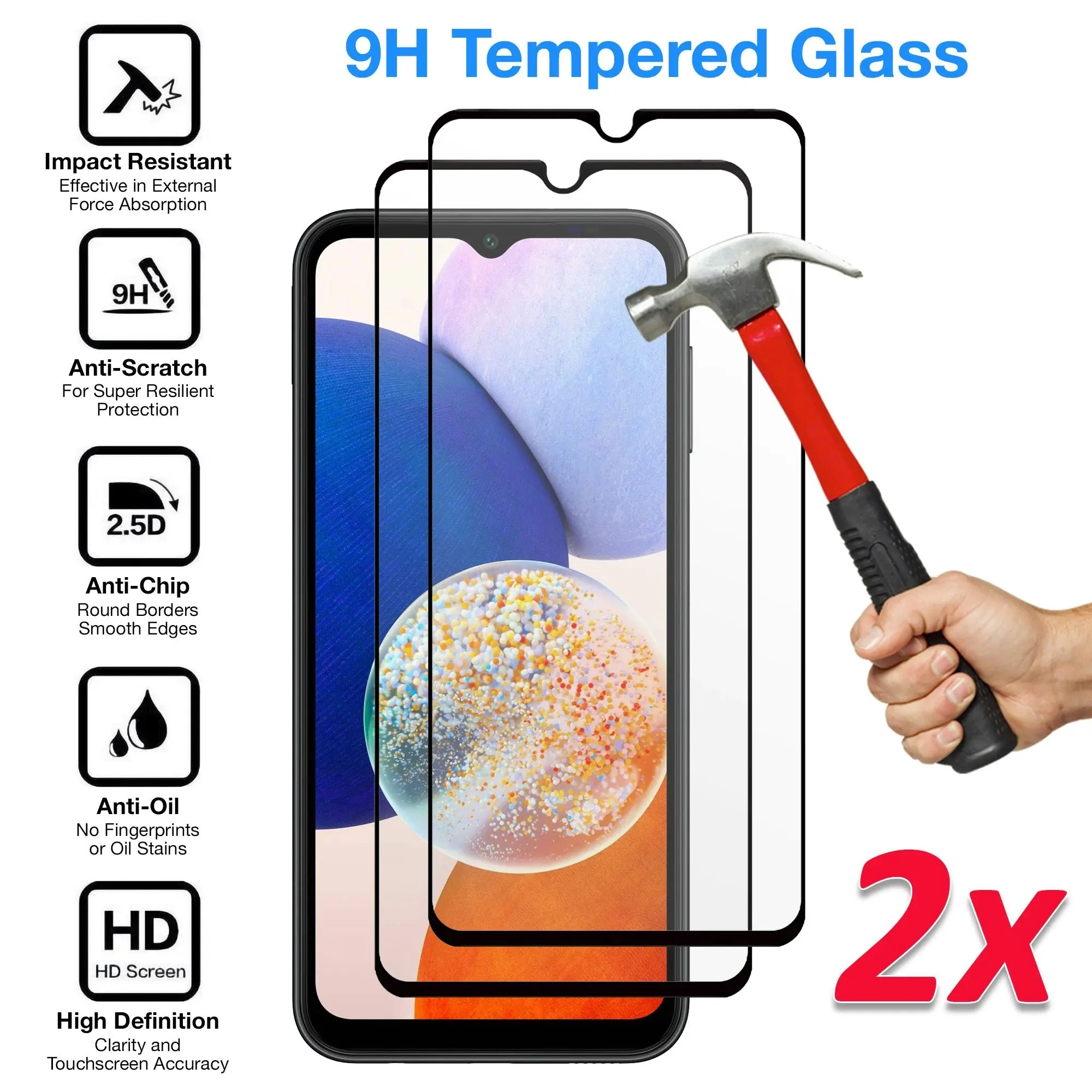 [2 Pack] MEZON Full Coverage Samsung Galaxy A14 5G Tempered Glass Crystal Clear Premium 9H HD Screen Protector