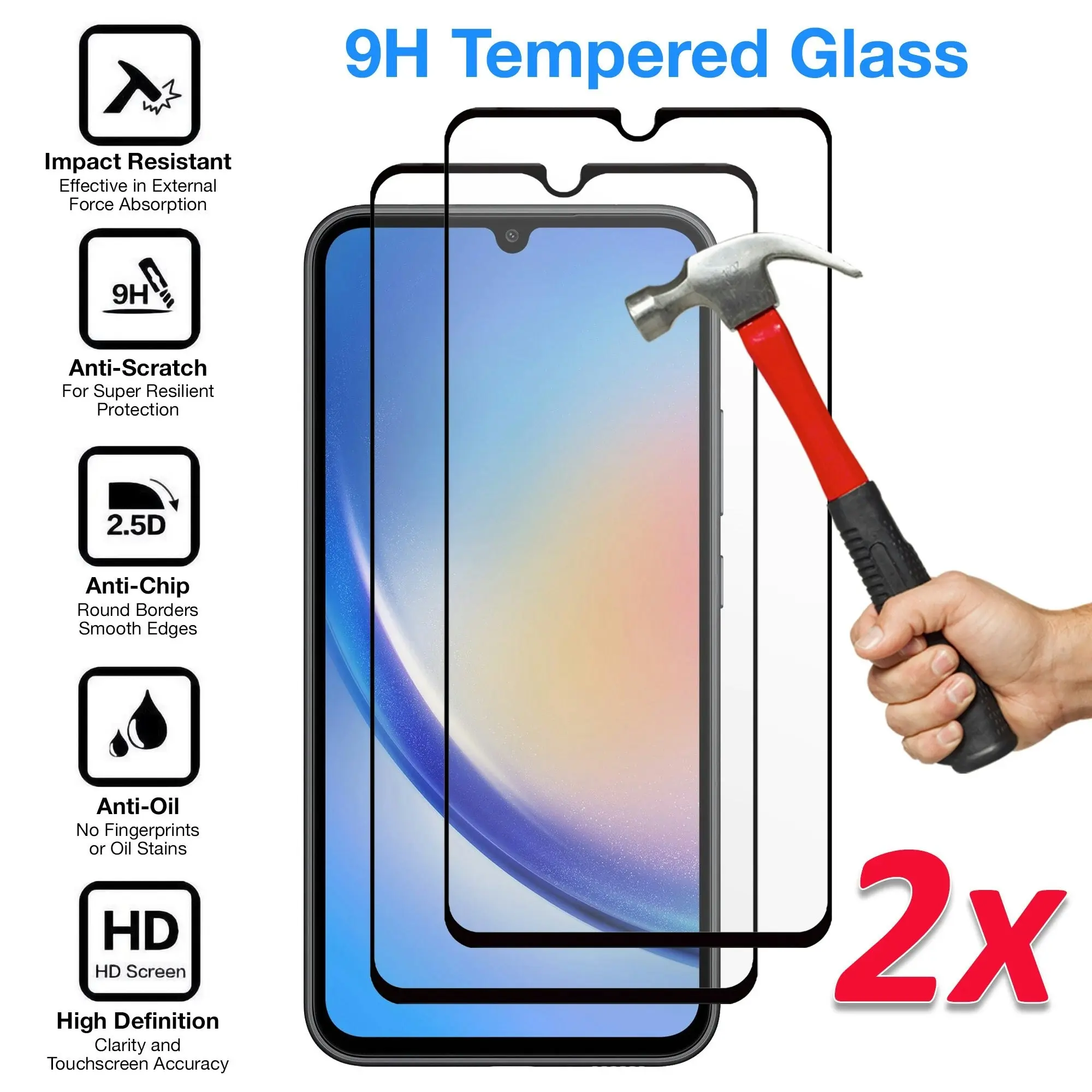 [2 Pack] MEZON Full Coverage Samsung Galaxy A34 5G Tempered Glass Crystal Clear Premium 9H HD Screen Protector