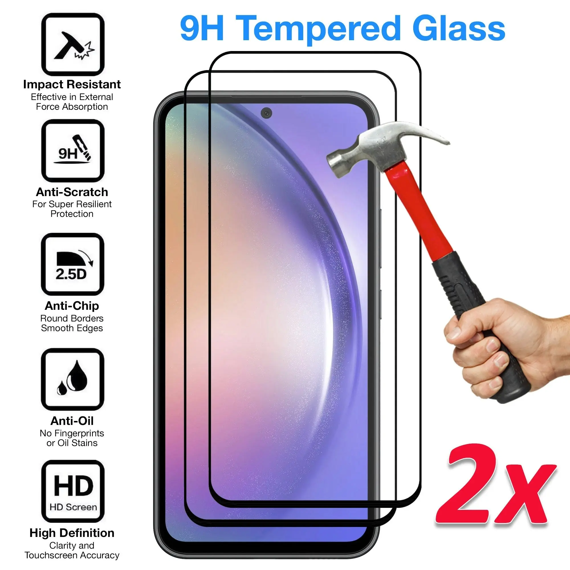 [2 Pack] MEZON Full Coverage Samsung Galaxy A54 5G Tempered Glass Crystal Clear Premium 9H HD Screen Protector