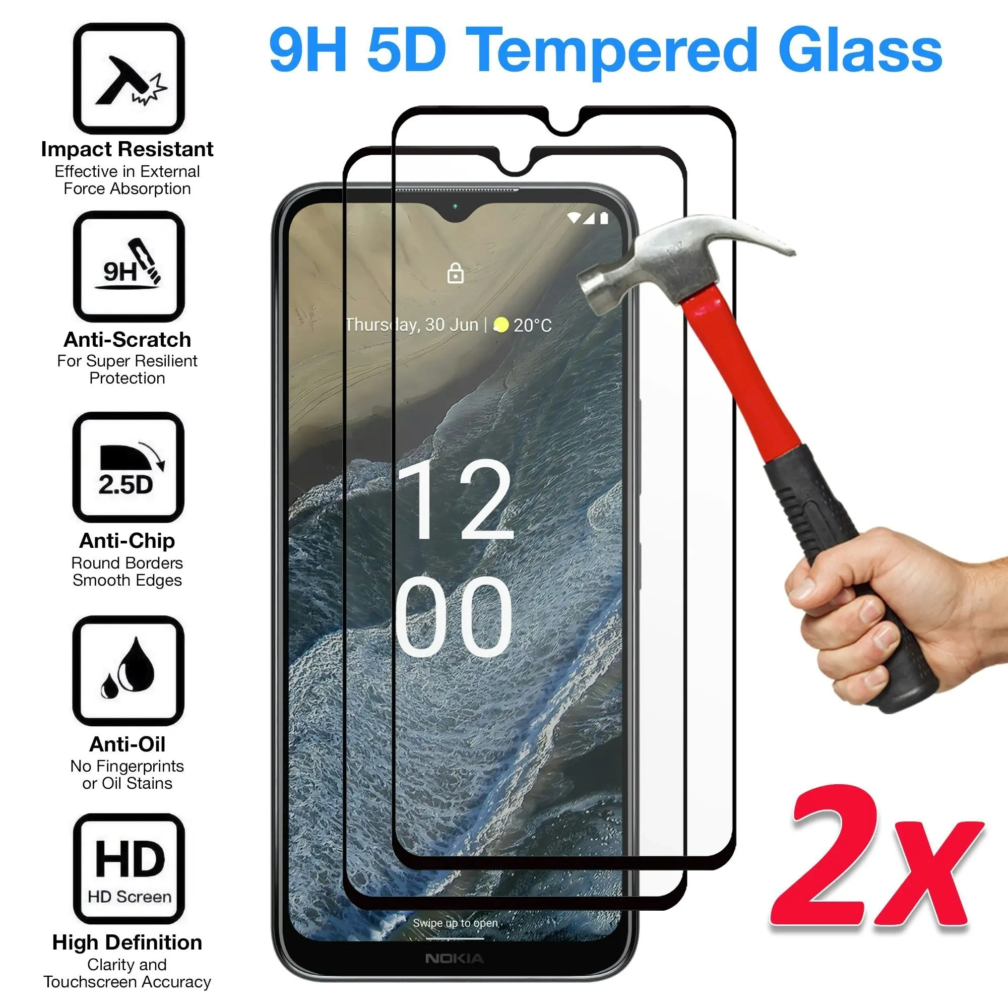 [2 Pack] MEZON Full Coverage Nokia G10 Tempered Glass Crystal Clear Premium 9H HD Screen Protector (Nokia G10, 9H Full)