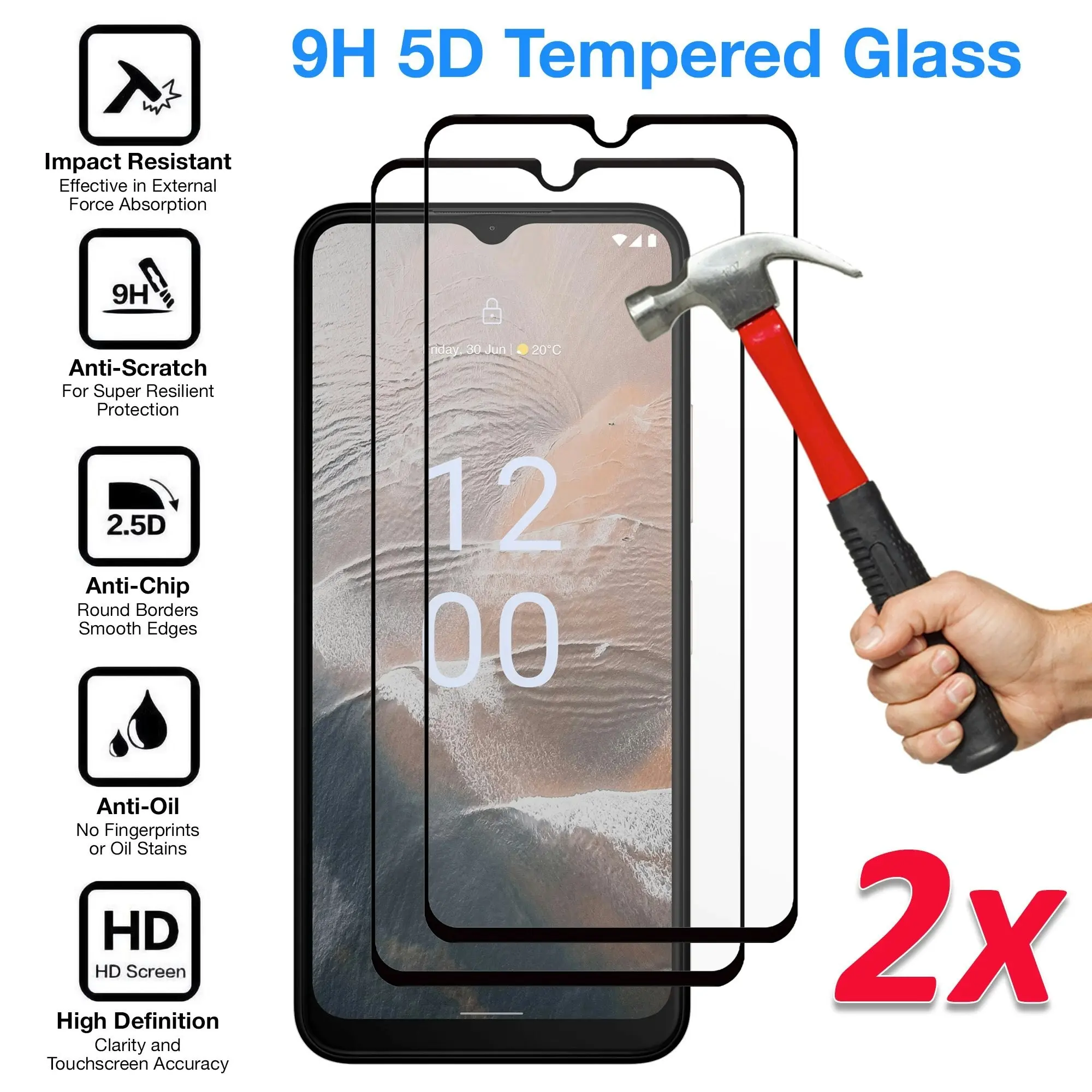 [2 Pack] MEZON Full Coverage Nokia C32 Tempered Glass Crystal Clear Premium 9H HD Screen Protector (Nokia C32, 9H Full)