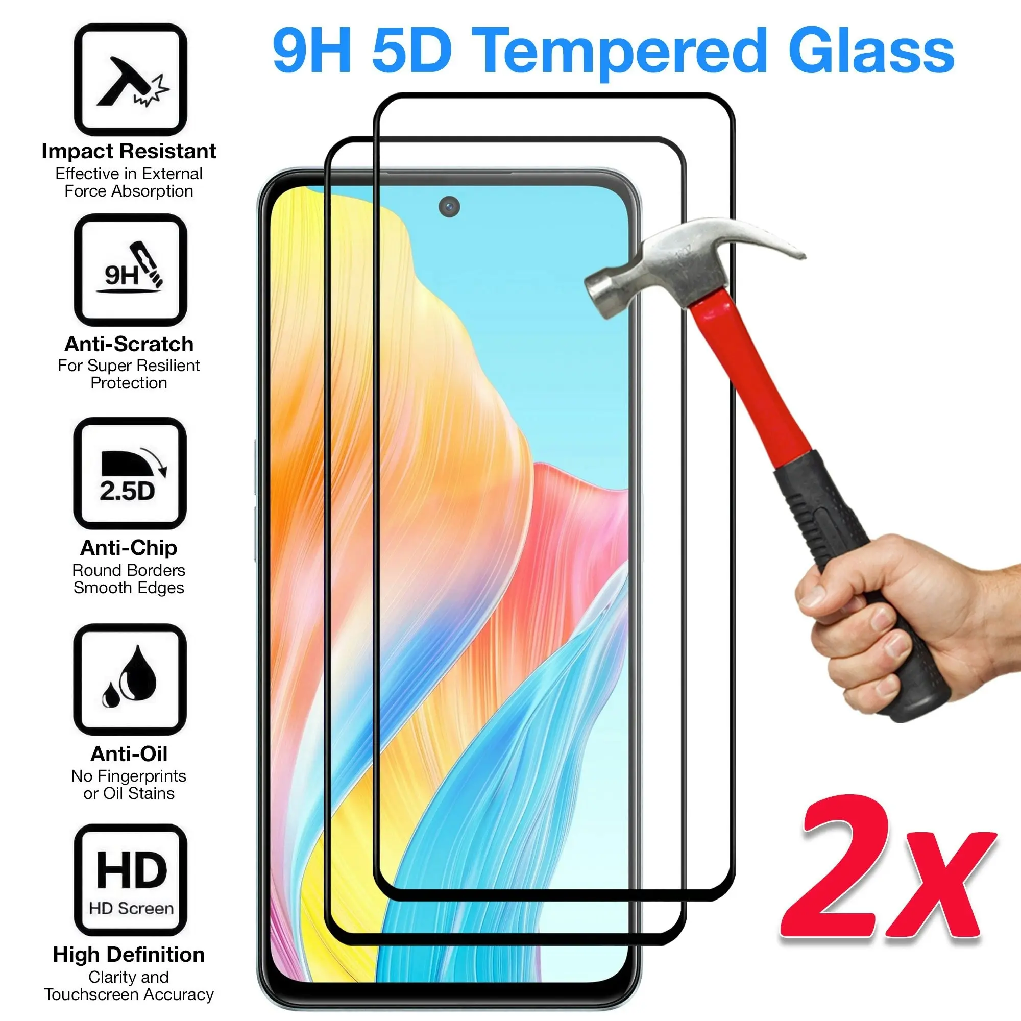 [2 Pack] MEZON Full Coverage Tempered Glass for OPPO A98 5G Crystal Clear Premium 9H HD Screen Protector (OPPO A98 5G, 9H Full)