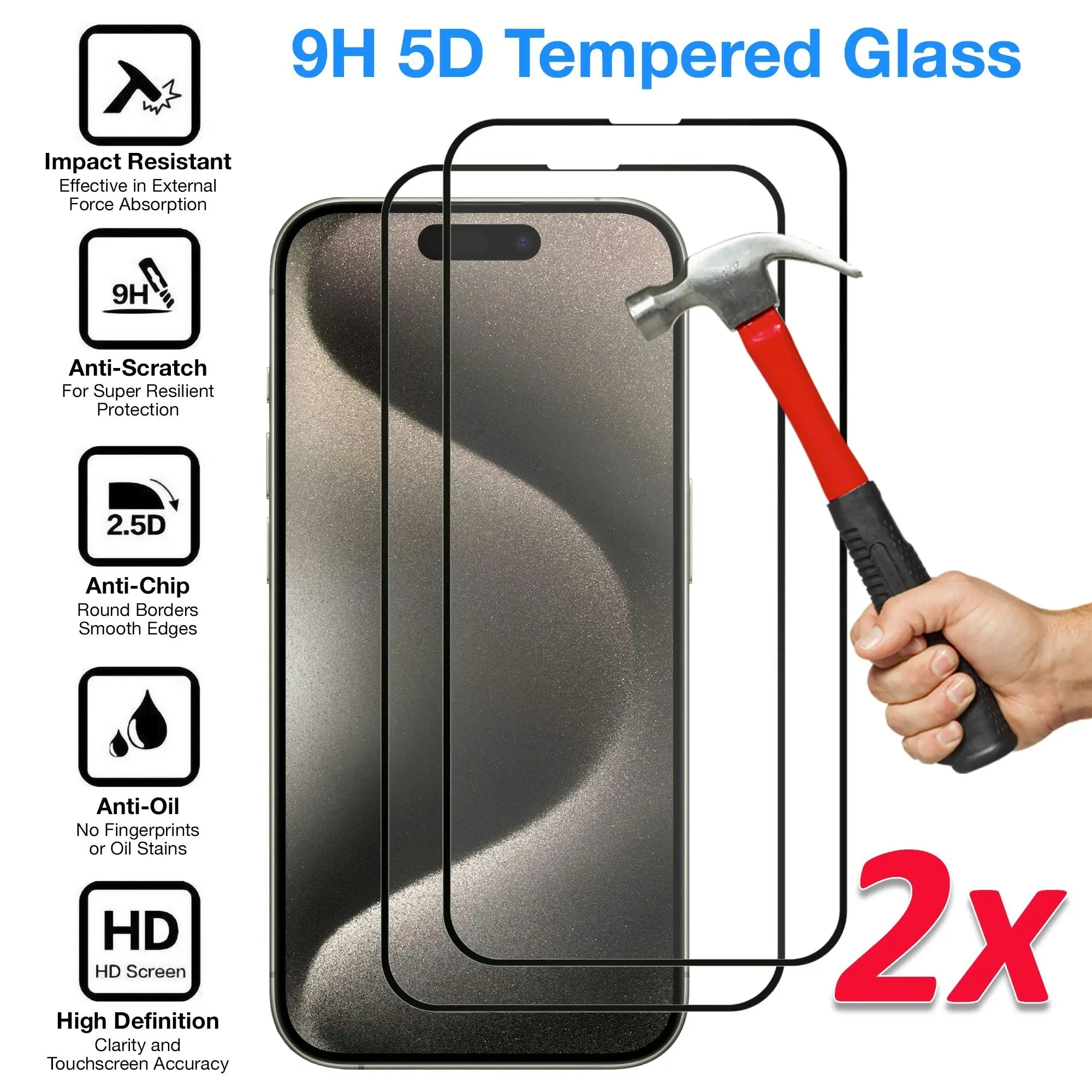 [2 Pack] MEZON Full Coverage Tempered Glass for iPhone 15 Pro (6.1") Crystal Clear Premium 9H HD Screen Protector