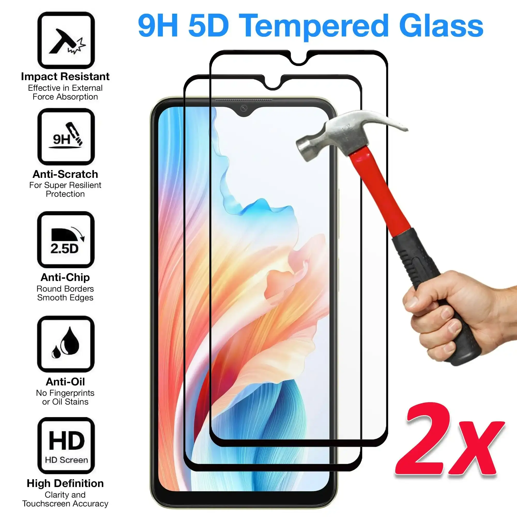 [2 Pack] MEZON Full Coverage Tempered Glass for OPPO A38 4G Crystal Clear Premium 9H HD Screen Protector (OPPO A38 4G, 9H Full)