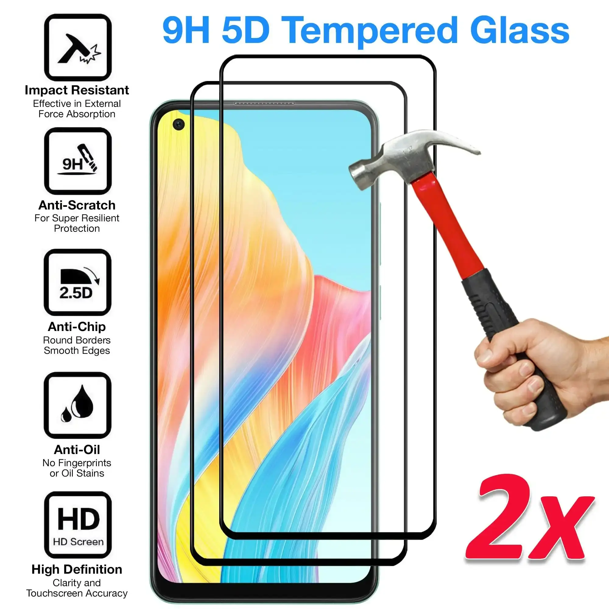 [2 Pack] MEZON Full Coverage Tempered Glass for OPPO A78 4G Crystal Clear Premium 9H HD Screen Protector (OPPO A78 4G, 9H Full)