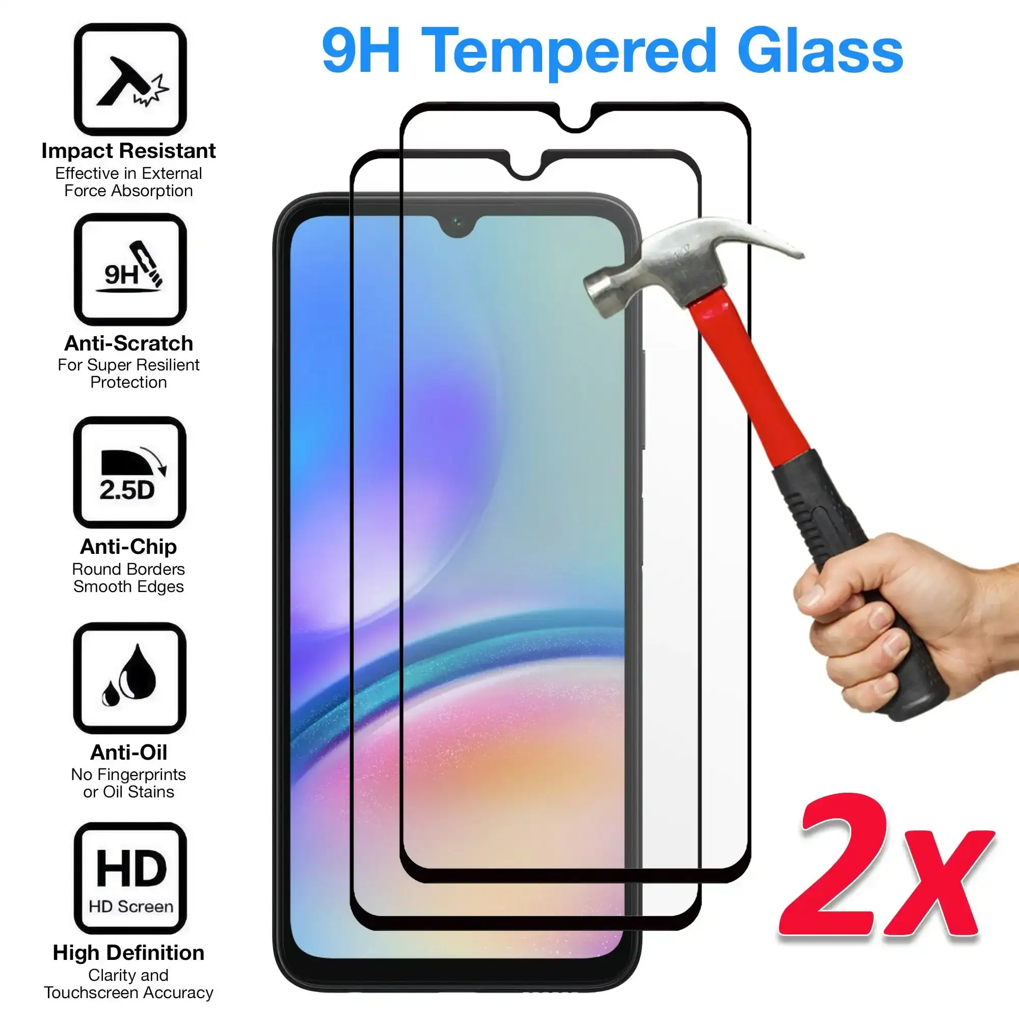 [2 Pack] MEZON Full Coverage Samsung Galaxy A05s Tempered Glass Crystal Clear Premium 9H HD Screen Protector