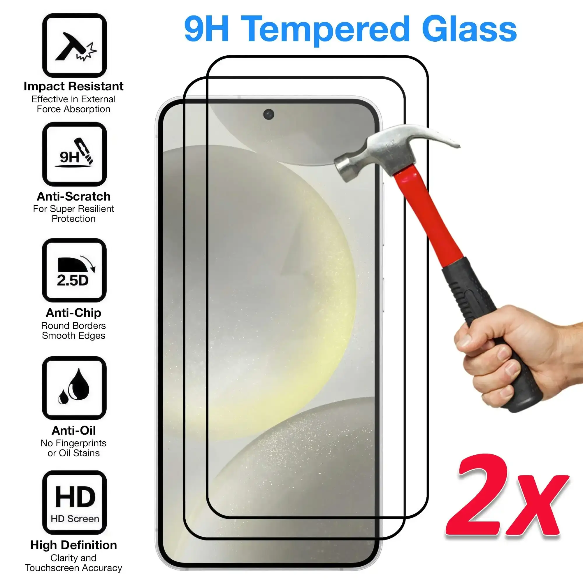 [2 Pack] MEZON Full Coverage Samsung Galaxy S24 (6.2") Crystal Clear Fingerprint Unlock Premium 9H HD Tempered Glass