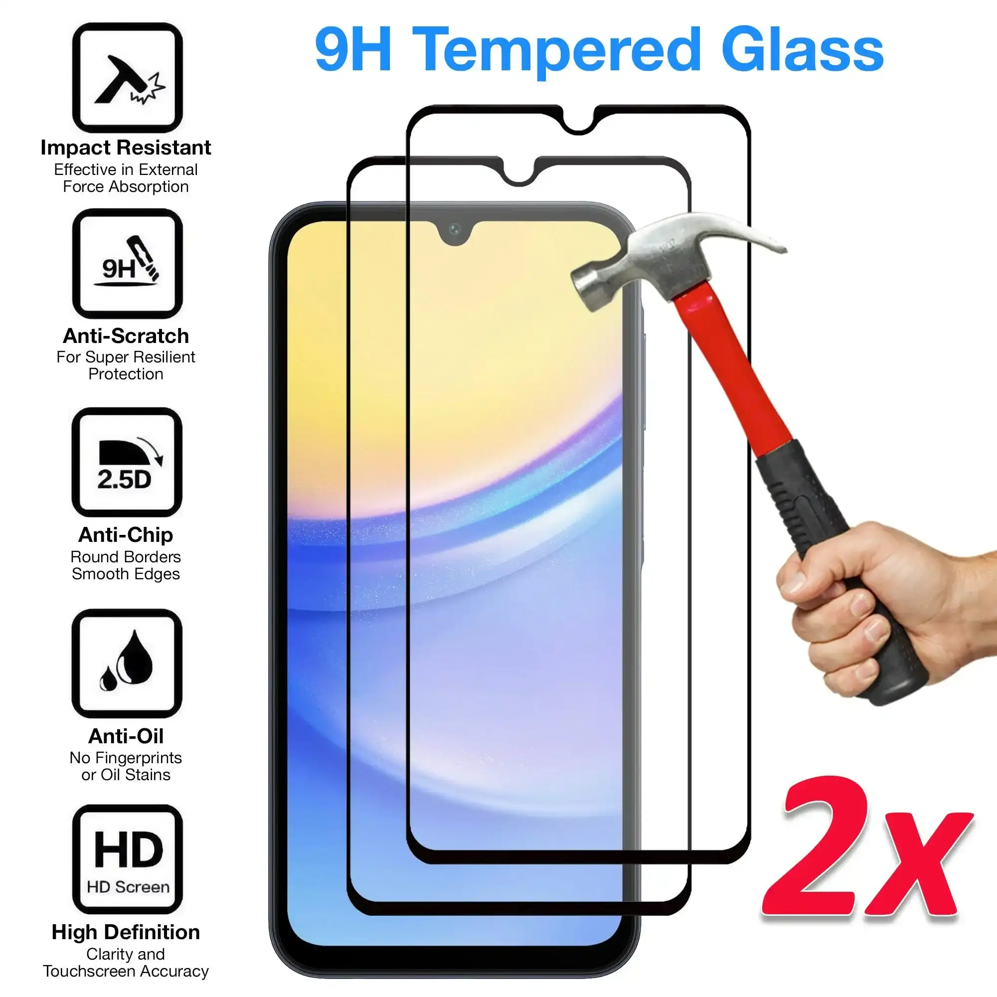 [2 Pack] MEZON Full Coverage Samsung Galaxy A15 5G Tempered Glass Crystal Clear Premium 9H HD Screen Protector