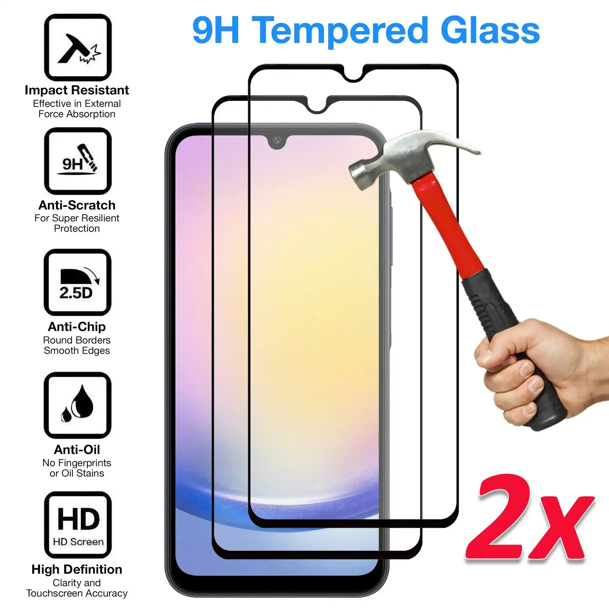 [2 Pack] MEZON Full Coverage Samsung Galaxy A25 5G Tempered Glass Crystal Clear Premium 9H HD Screen Protector