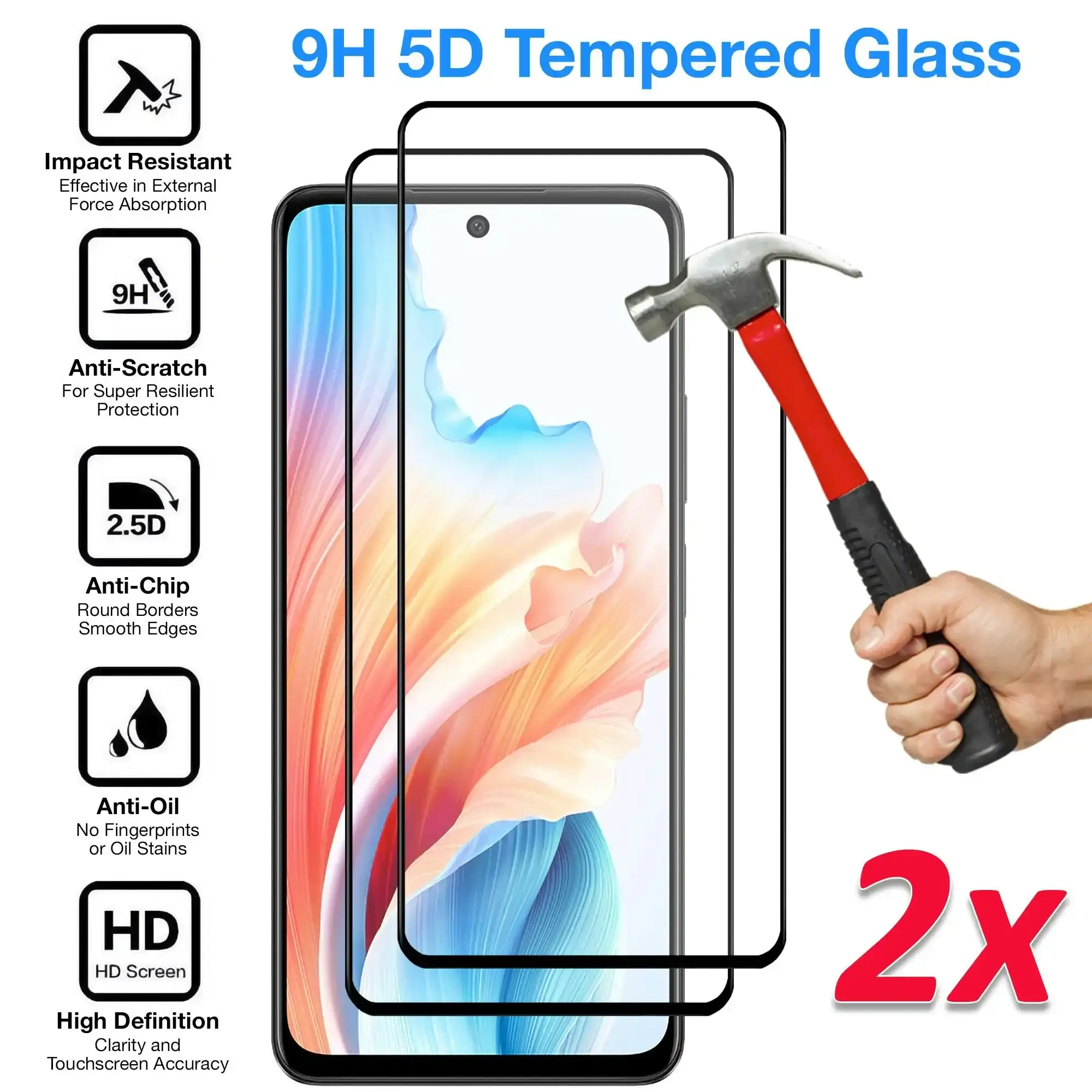 [2 Pack] MEZON Full Coverage Tempered Glass for OPPO A79 5G Crystal Clear Premium 9H HD Screen Protector (OPPO A79 5G, 9H Full)