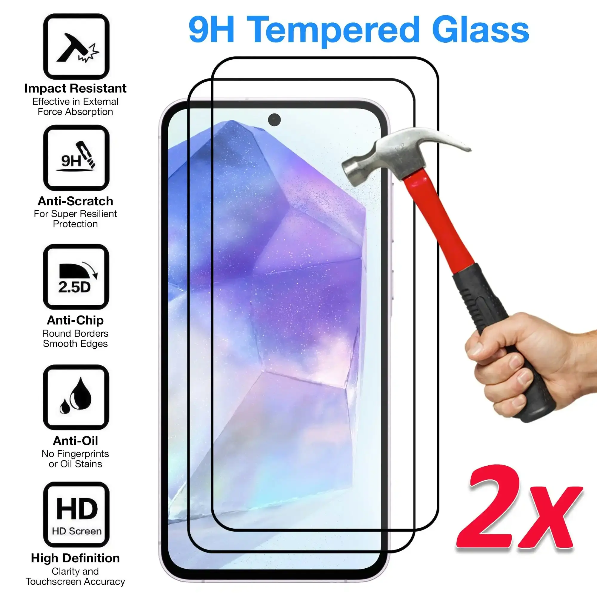 [2 Pack] MEZON Full Coverage Samsung Galaxy A35 5G Tempered Glass Crystal Clear Premium 9H HD Screen Protector