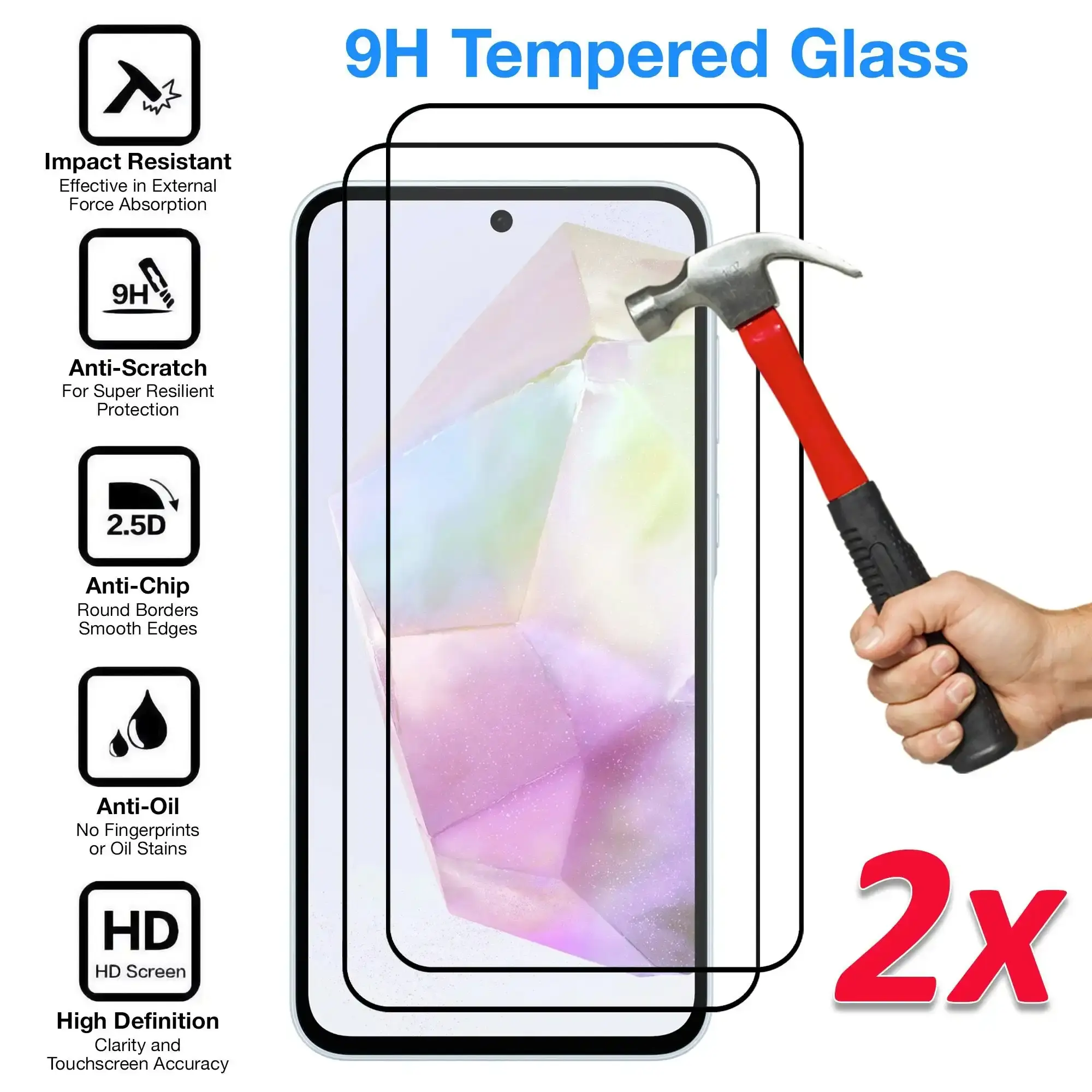 [2 Pack] MEZON Full Coverage Samsung Galaxy A55 5G Tempered Glass Crystal Clear Premium 9H HD Screen Protector