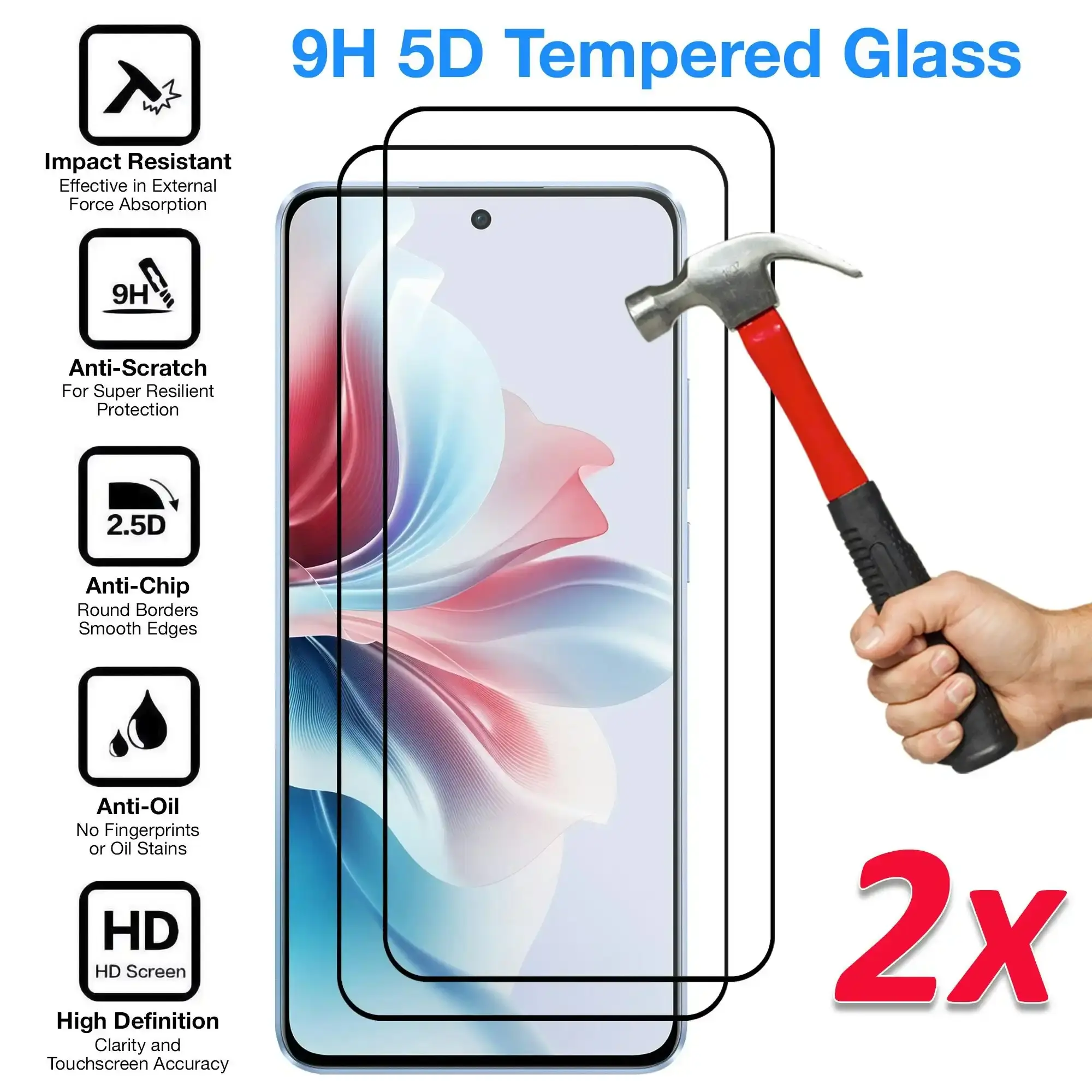 [2 Pack] MEZON Full Coverage Tempered Glass for OPPO Reno11 F 5G Crystal Clear Premium 9H HD Screen Protector (OPPO Reno11 F 5G, 9H Full)