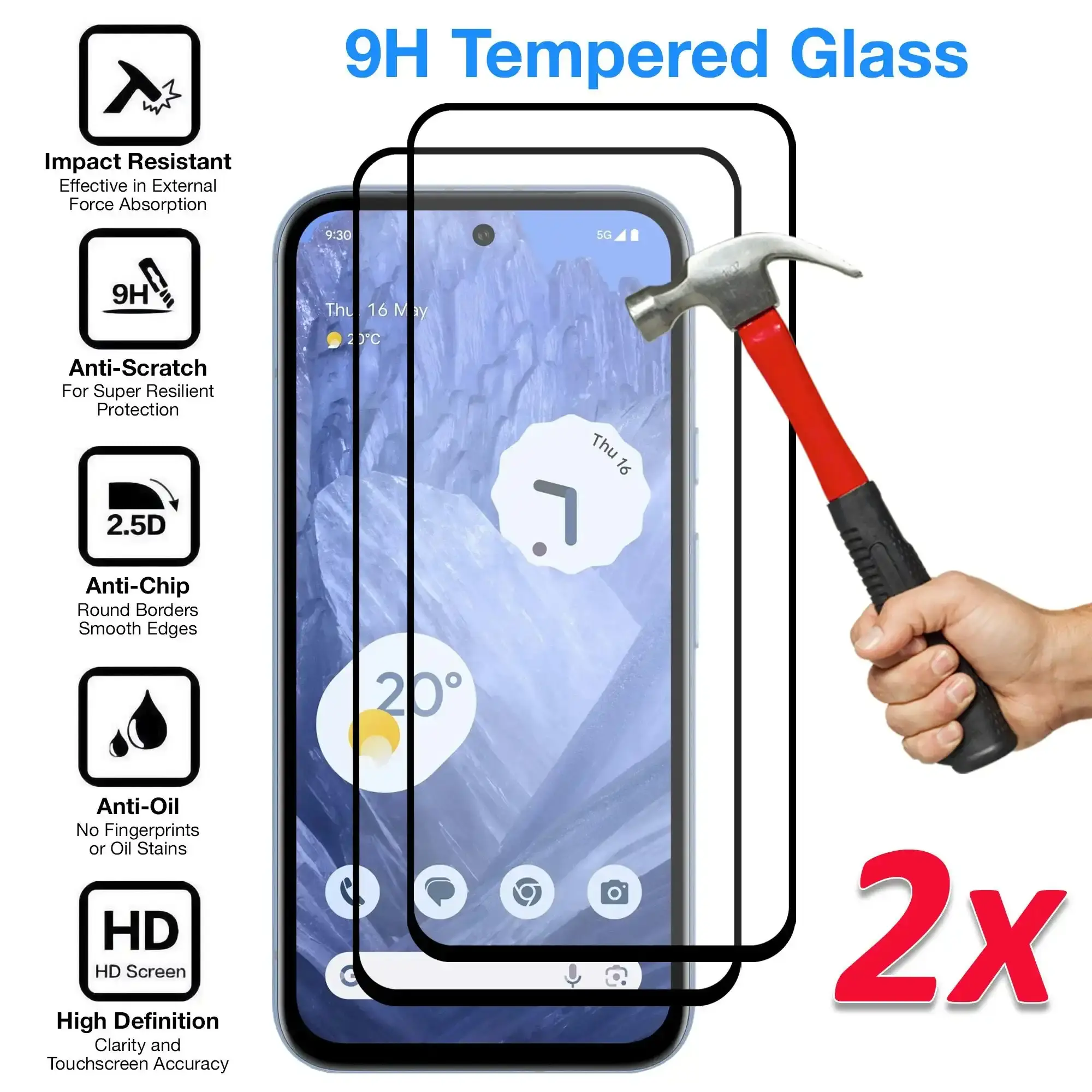 [2 Pack] MEZON Google Pixel 8a (6.1") Tempered Glass Full Coverage Crystal Clear Premium 3D Edge 9H HD Screen Protector