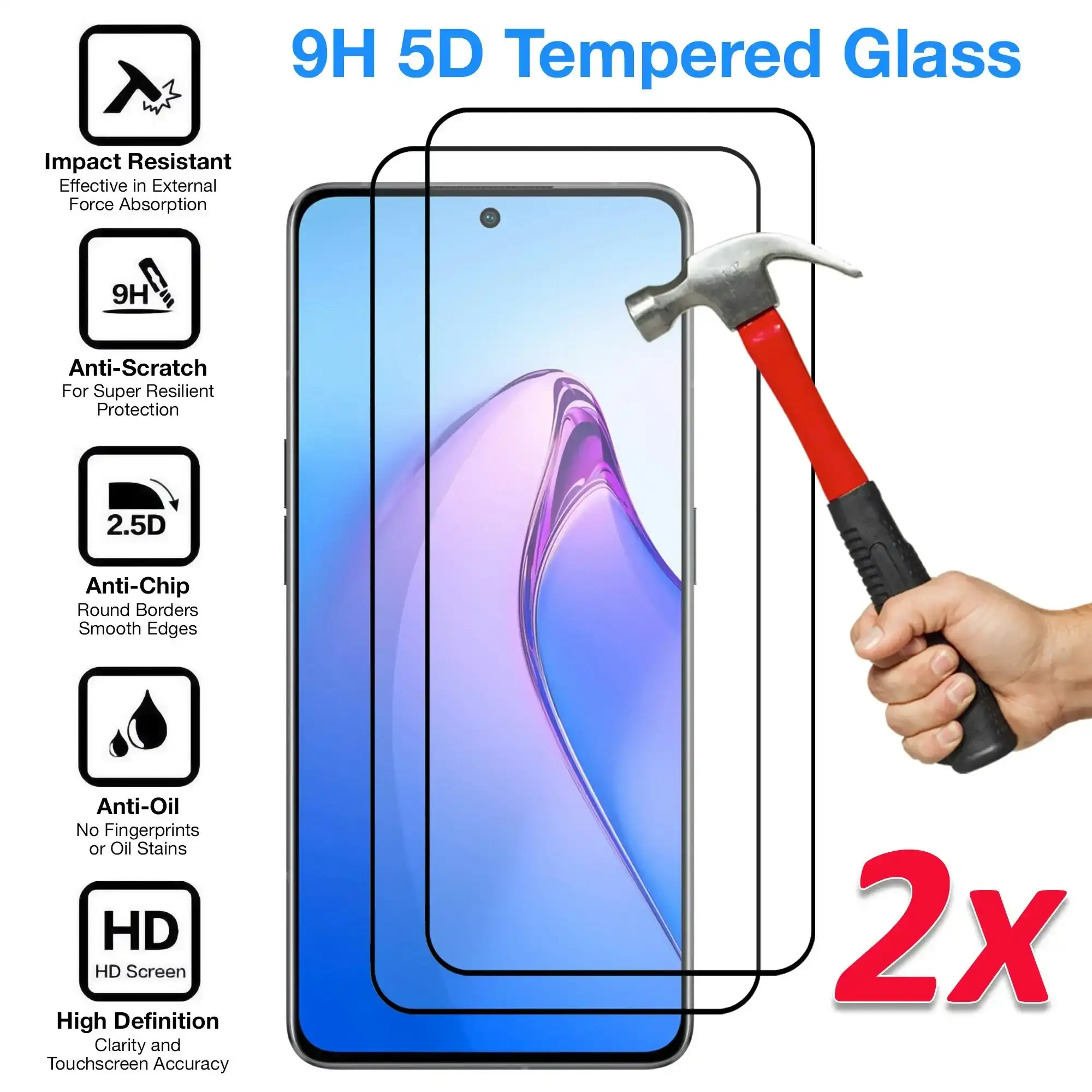 [2 Pack] MEZON Full Coverage Tempered Glass for OPPO Reno8 Pro 5G Crystal Clear Premium 9H HD Screen Protector