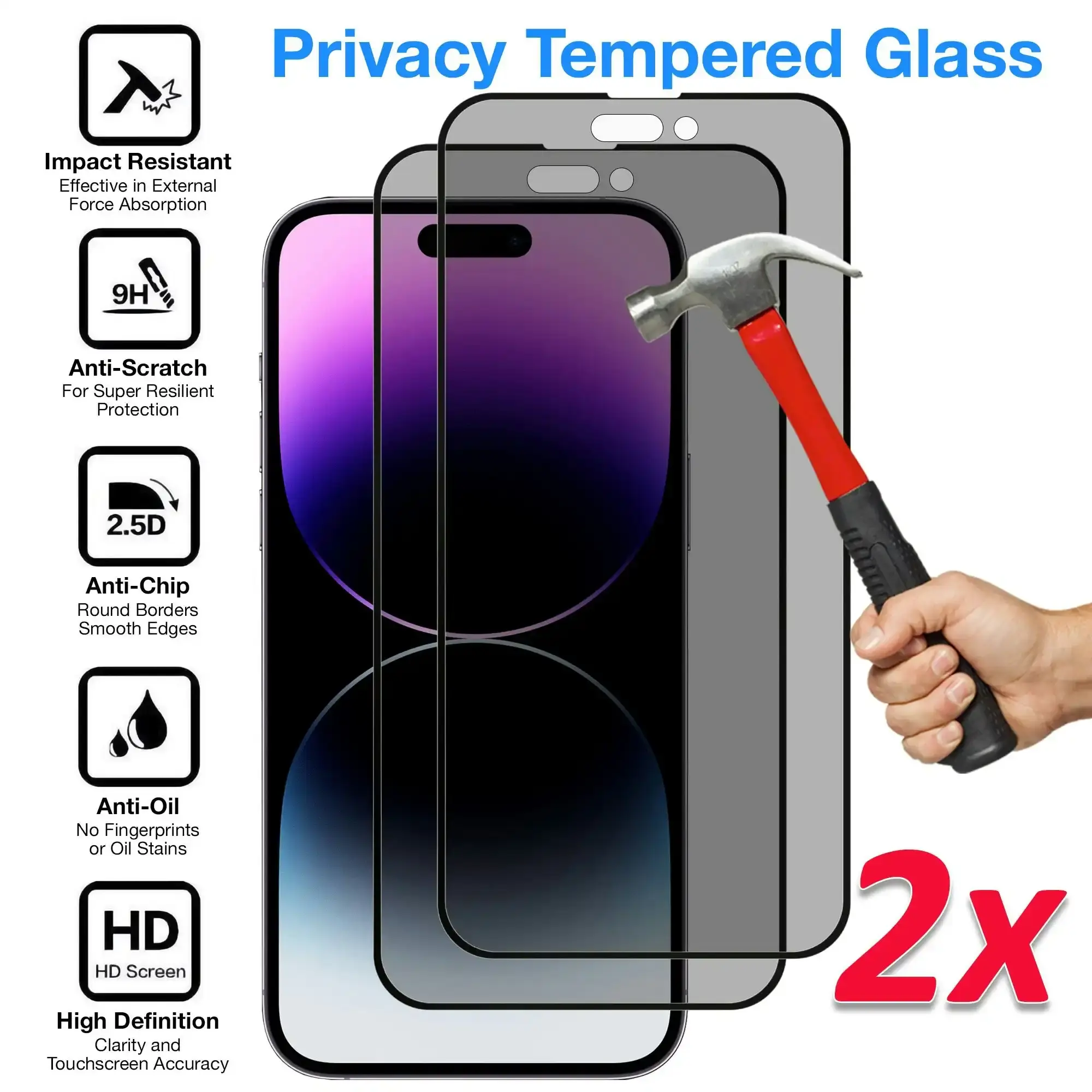 [2 Pack] MEZON Privacy Anti-Spy Full Coverage iPhone 14 Pro Max (6.7") Tempered Glass Premium 9H HD Screen Protectors