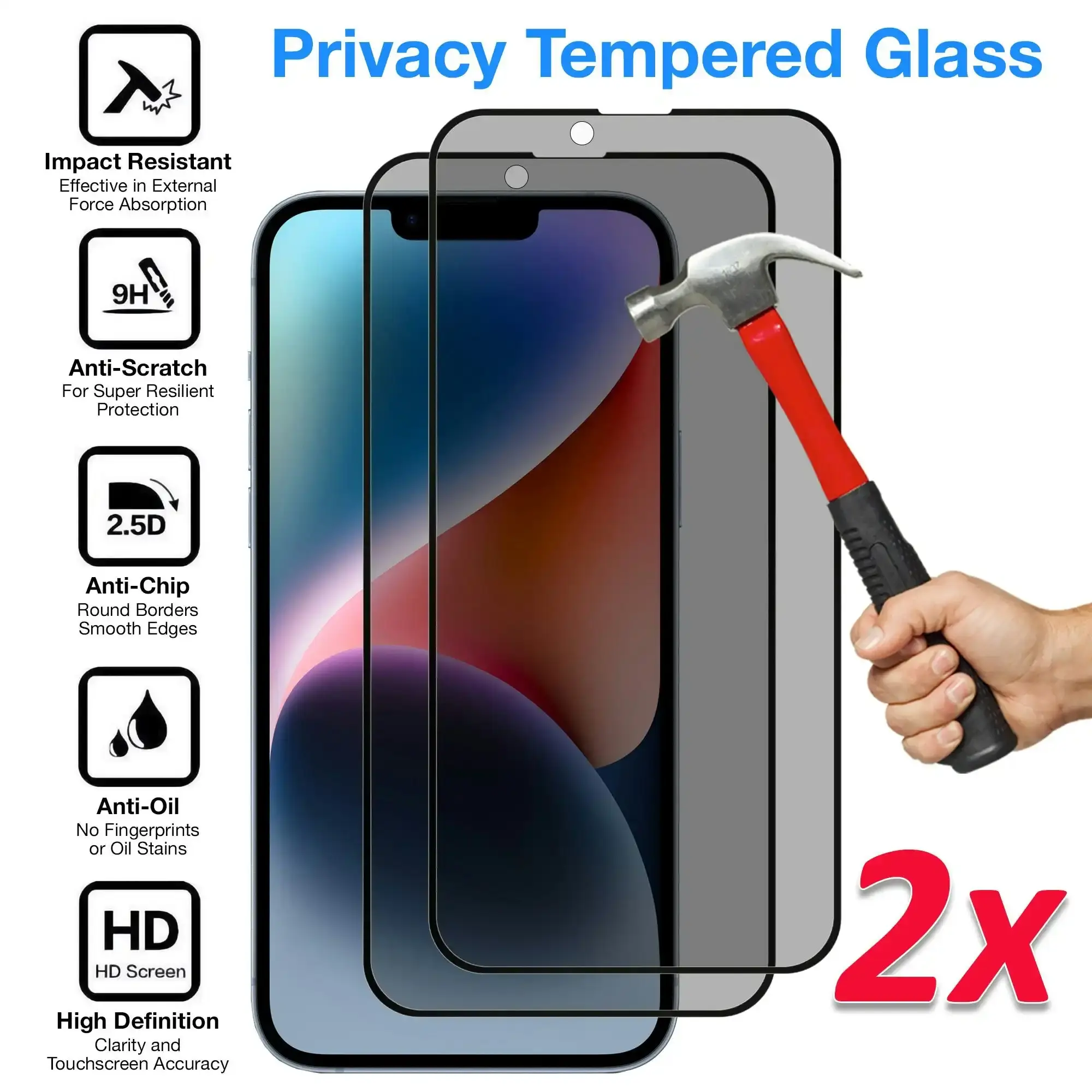 [2 Pack] MEZON Privacy Anti-Spy Full Coverage iPhone 14 (6.1") Tempered Glass Premium 9H HD Screen Protectors