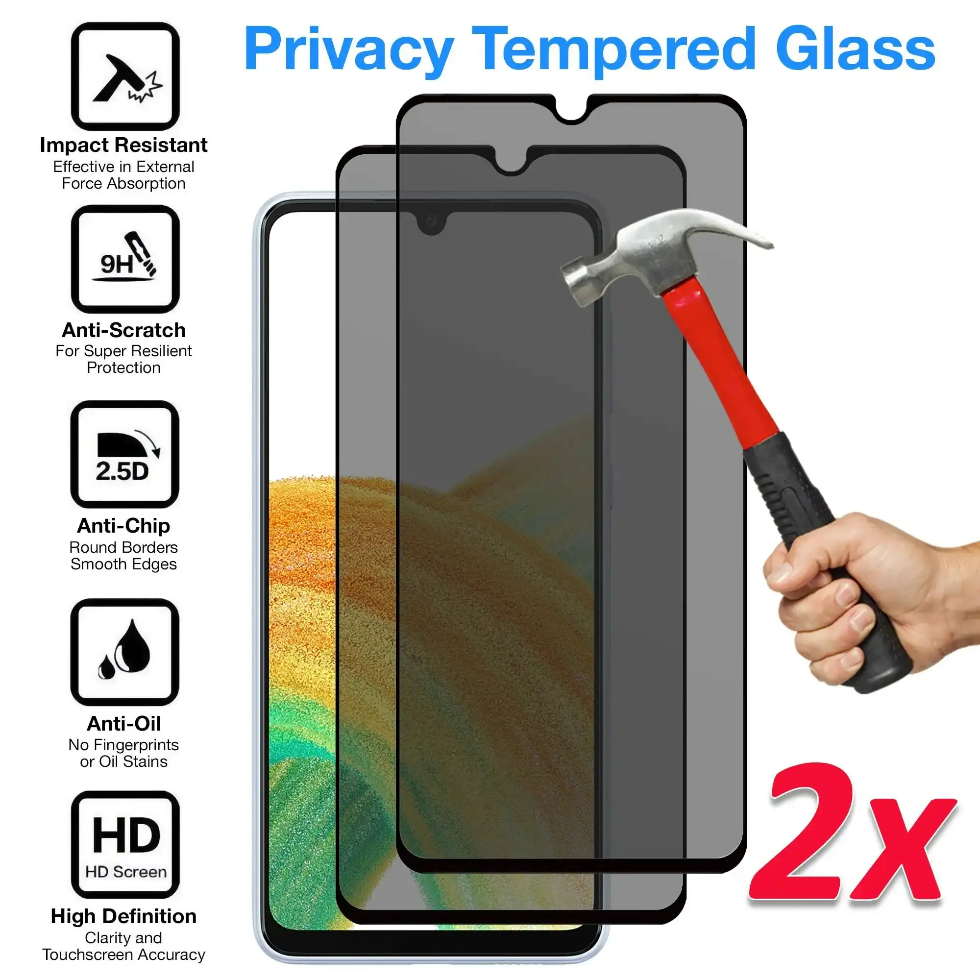 [2 Pack] MEZON Privacy Anti-Spy Full Coverage Samsung Galaxy A33 5G Tempered Glass Premium 9H HD Screen Protectors