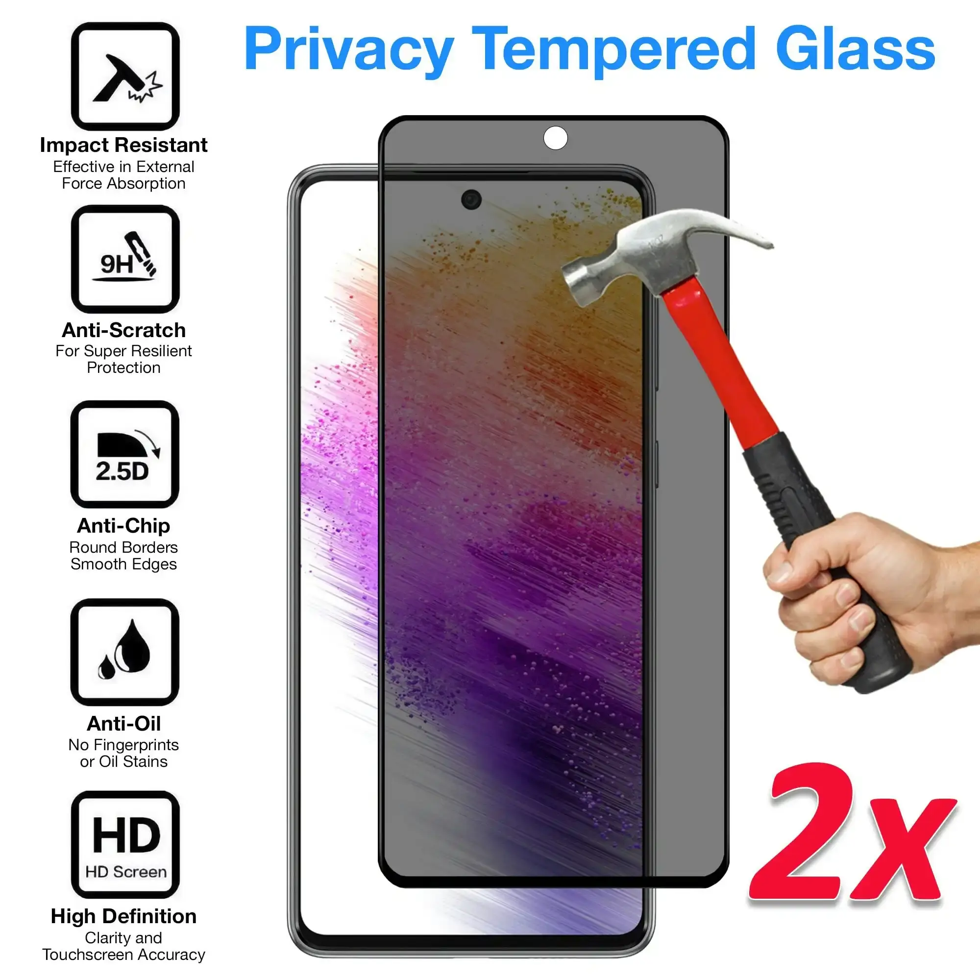 [2 Pack] MEZON Privacy Anti-Spy Full Coverage Samsung Galaxy A73 5G Tempered Glass Premium 9H HD Screen Protectors