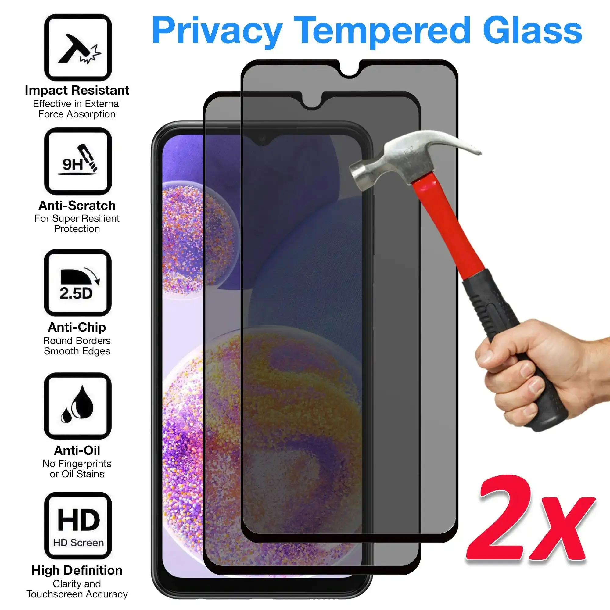 [2 Pack] MEZON Privacy Anti-Spy Full Coverage Samsung Galaxy A23 Tempered Glass Premium 9H HD Screen Protectors