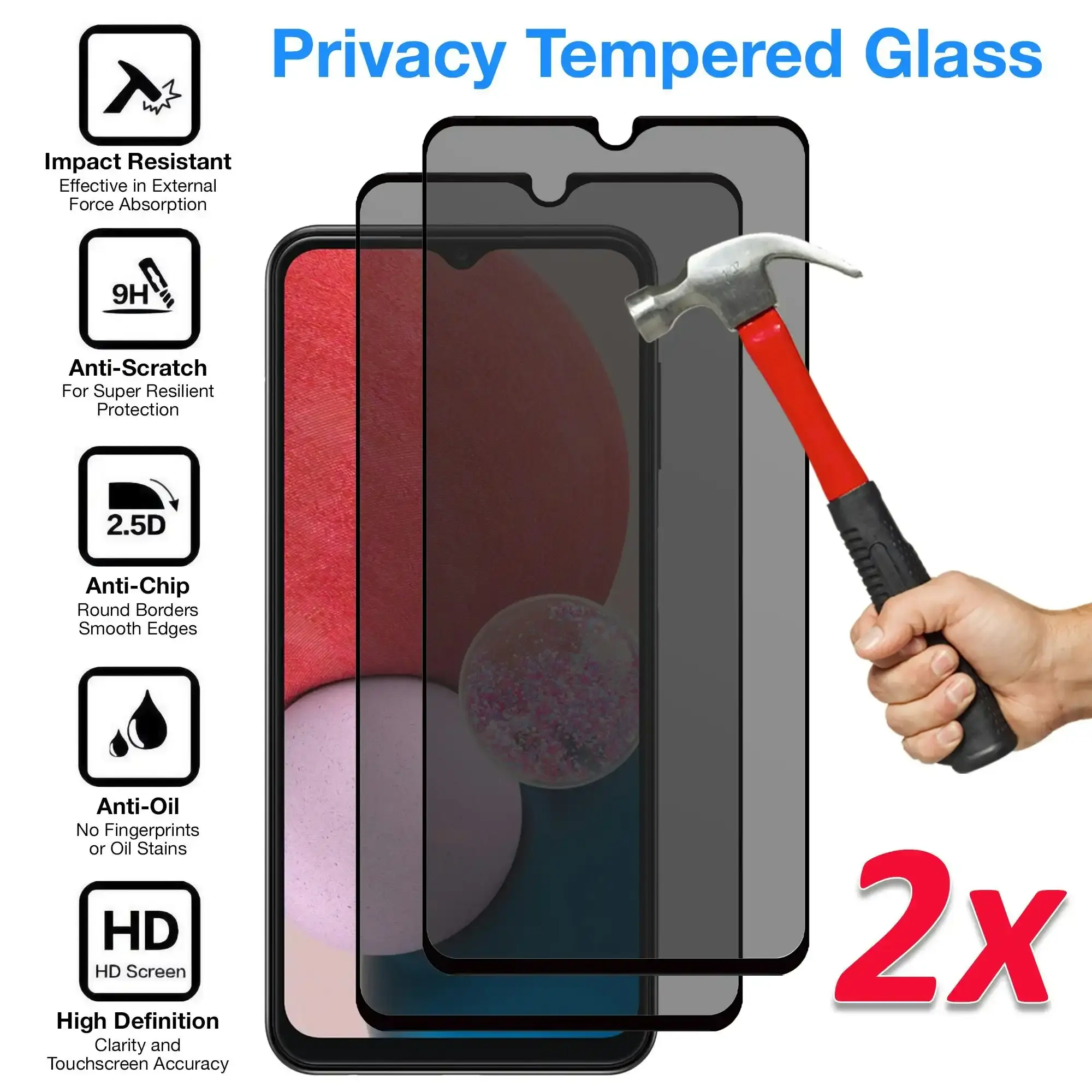 [2 Pack] MEZON Privacy Anti-Spy Full Coverage Samsung Galaxy A13 Tempered Glass Premium 9H HD Screen Protectors