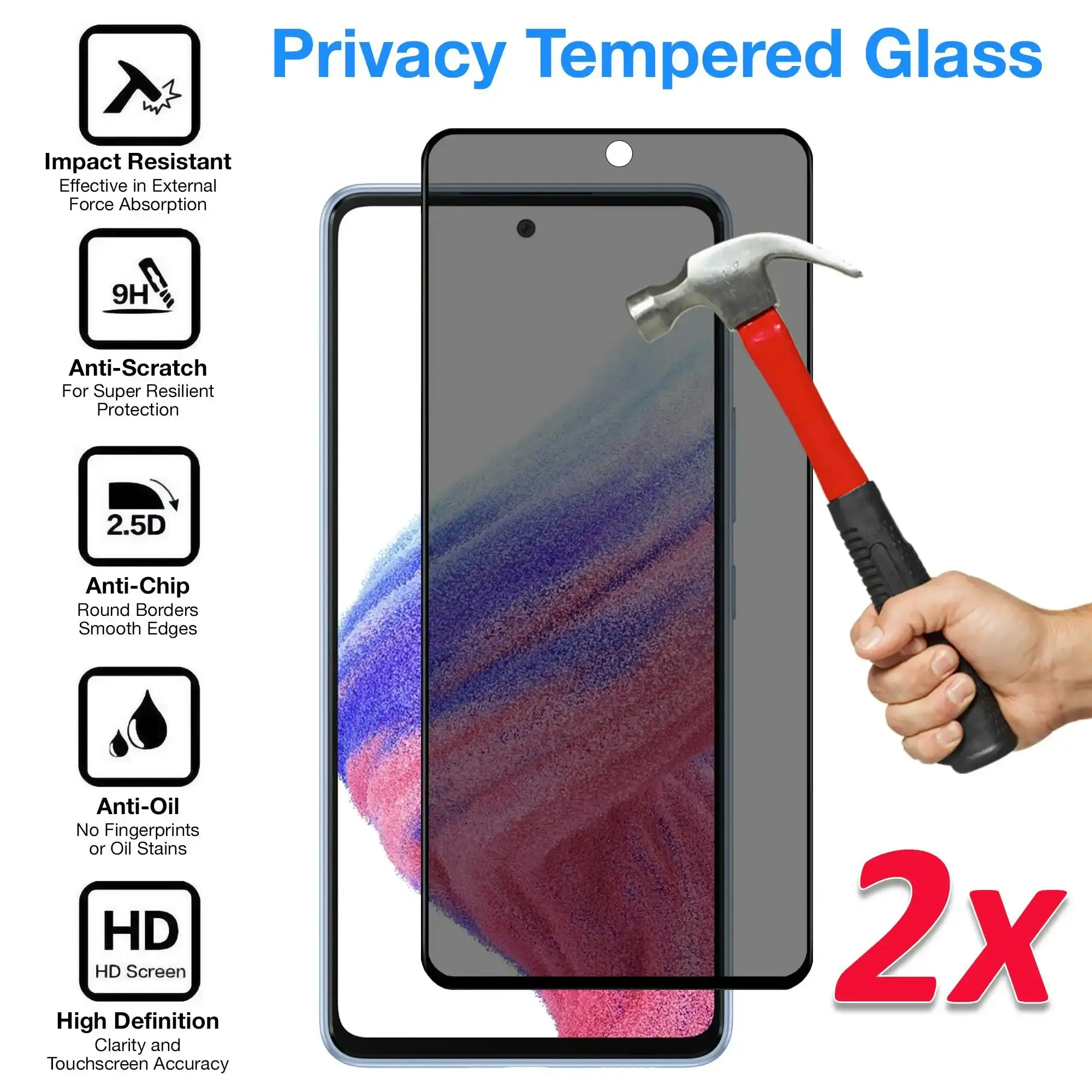 [2 Pack] MEZON Privacy Anti-Spy Full Coverage Samsung Galaxy A53 5G Tempered Glass Premium 9H HD Screen Protectors