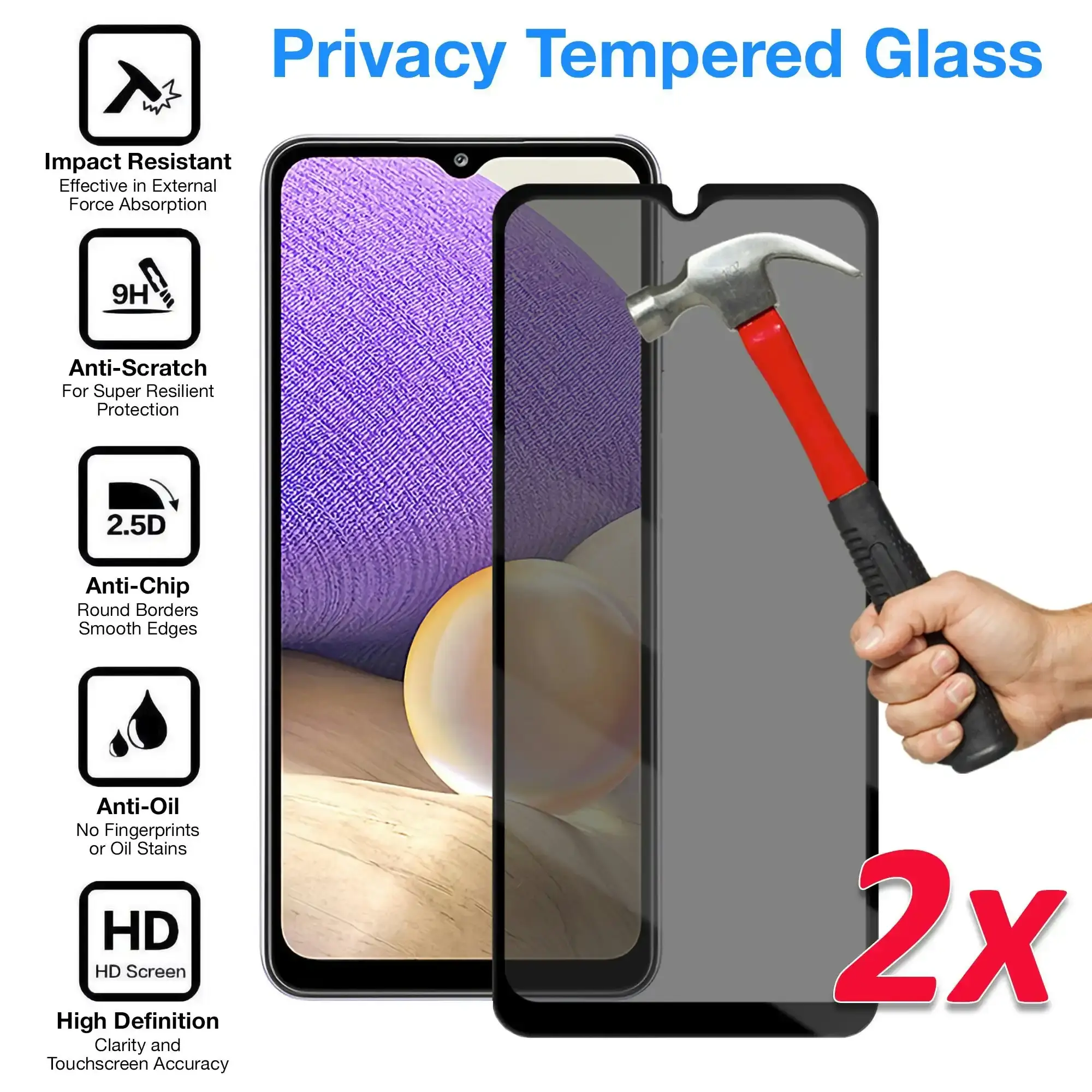 [2 Pack] MEZON Privacy Anti-Spy Full Coverage Samsung Galaxy A22 5G (6.6") Tempered Glass Premium 9H HD Screen Protectors