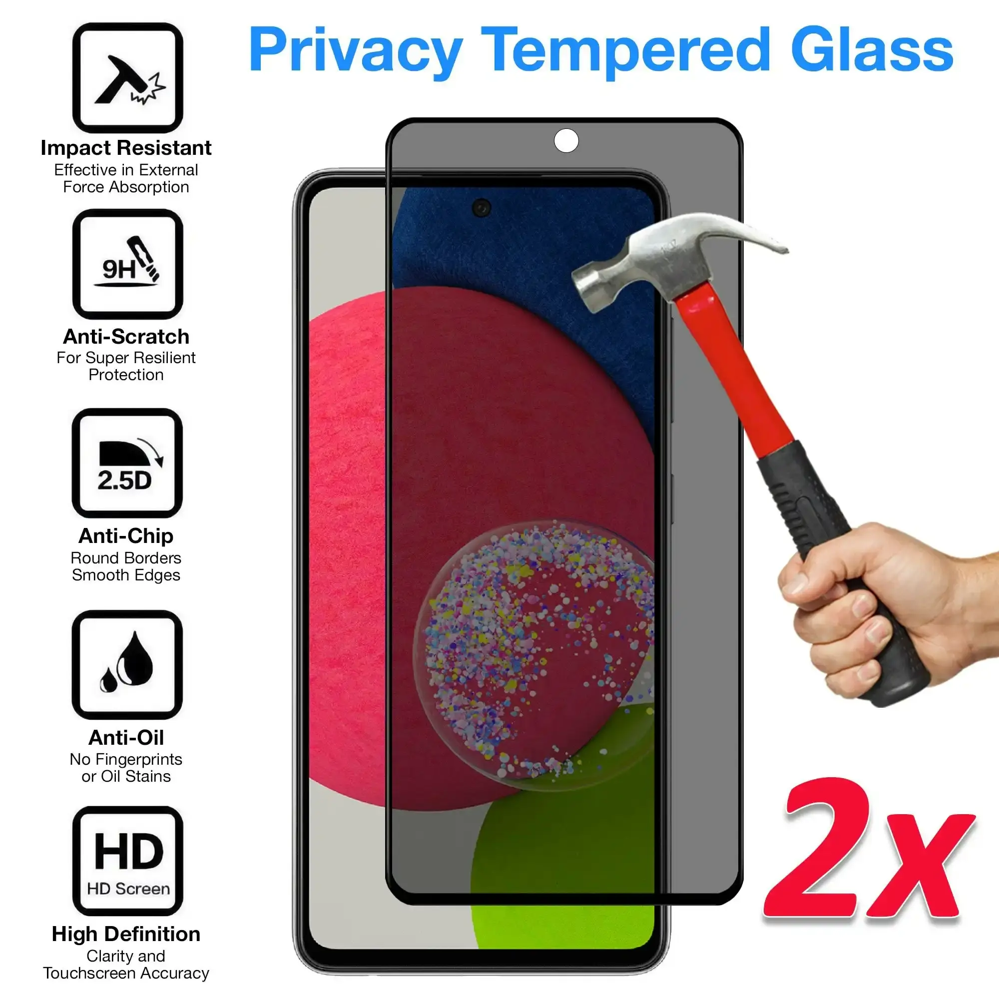 [2 Pack] MEZON Privacy Anti-Spy Full Coverage Samsung Galaxy A52s 5G Tempered Glass Premium 9H HD Screen Protectors