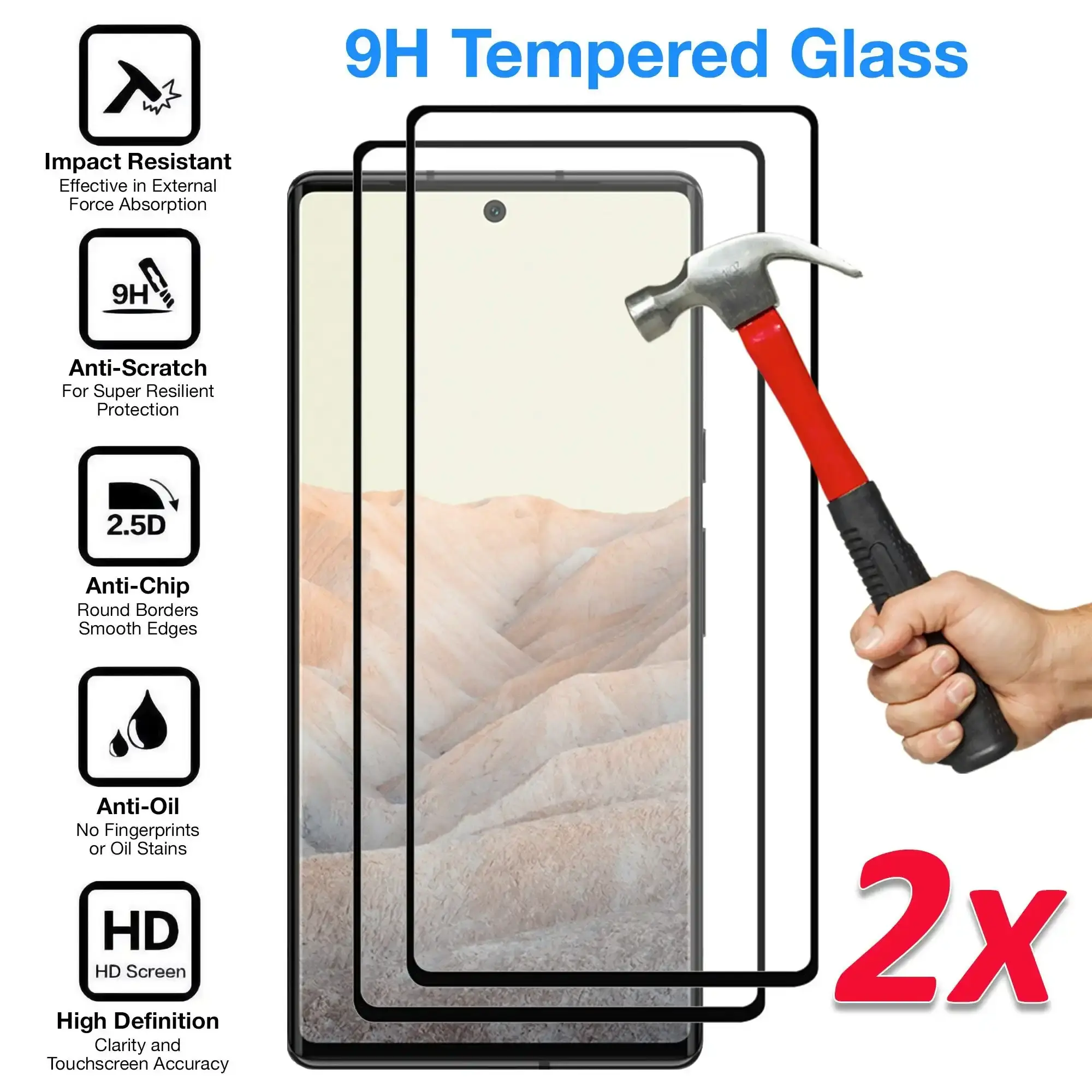 [2 Pack] MEZON Google Pixel 6 Pro (6.7") Tempered Glass Full Coverage Crystal Clear Premium 9H HD Screen Protector